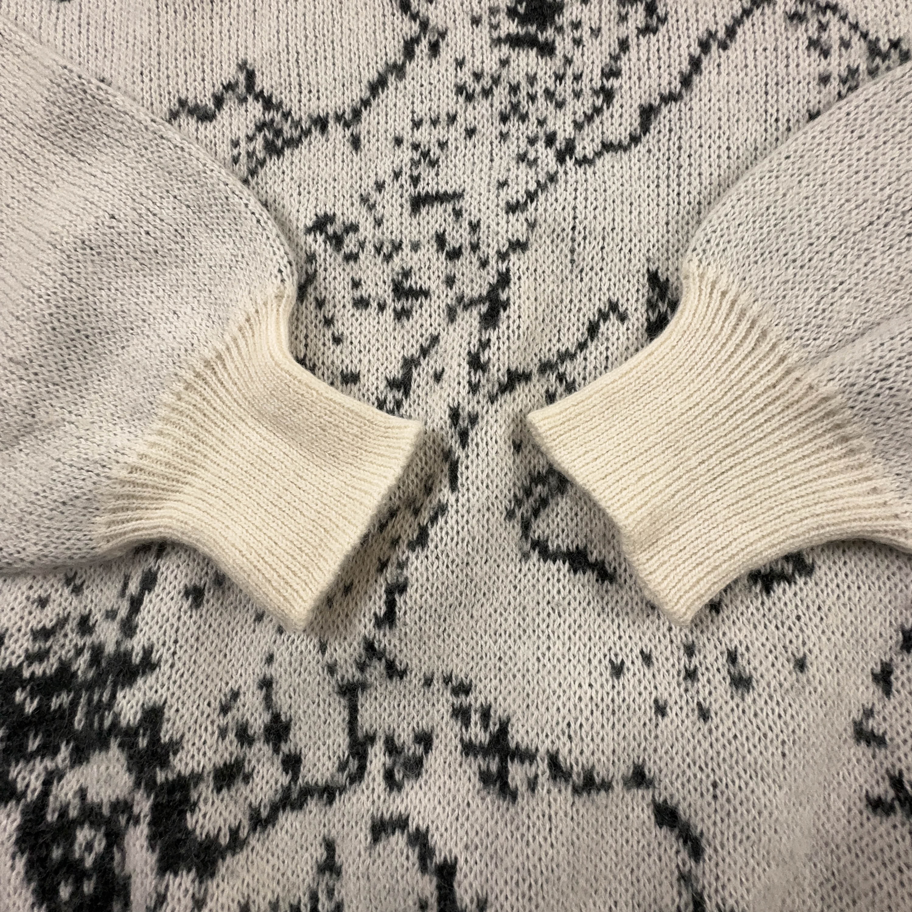 Maglione Vintage bianco e grigio girocollo con disegno anni 80 90 - Taglia M uomo