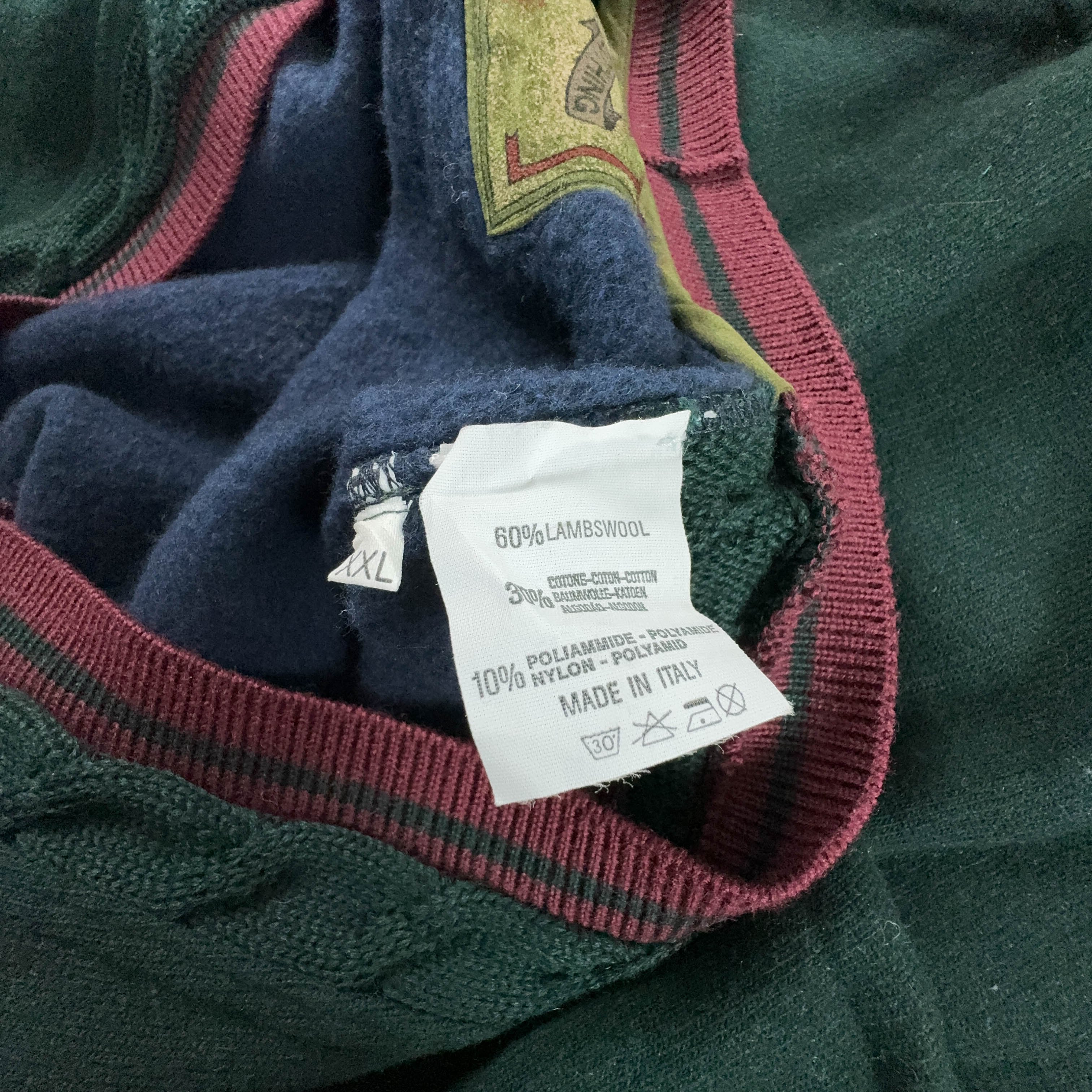 Green Vintage Cardigan 60% Wool Made in Italy with Buttons and Embroidery - Size XL/XXL Men