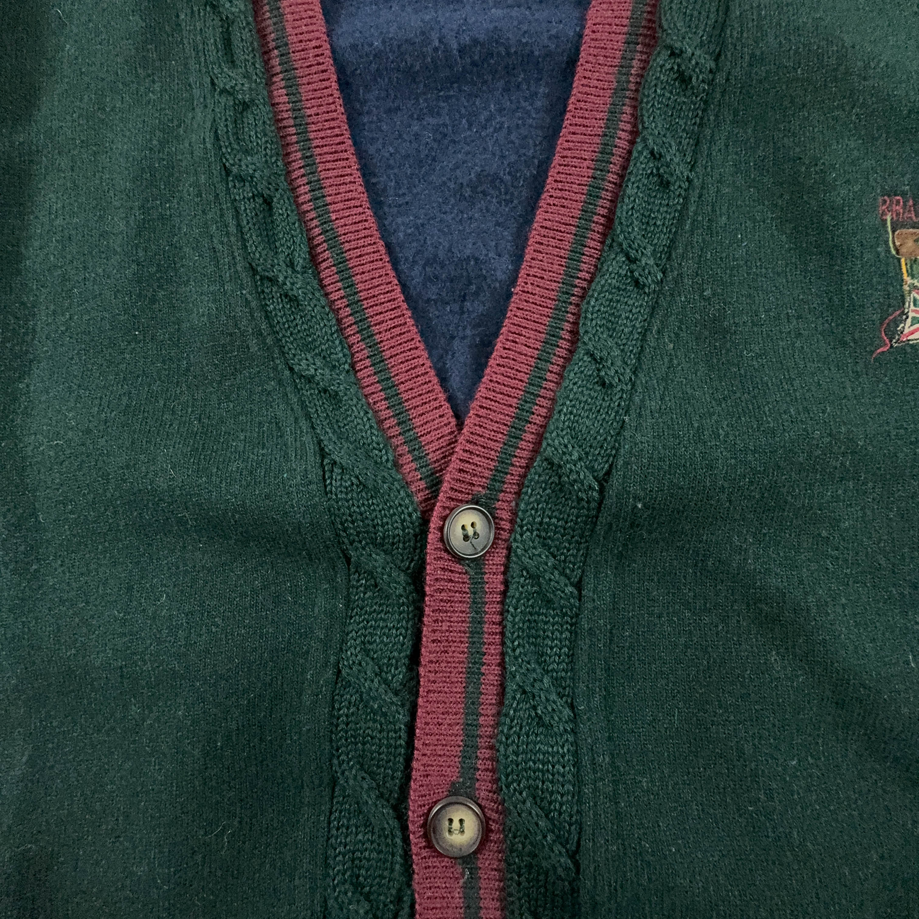 Green Vintage Cardigan 60% Wool Made in Italy with Buttons and Embroidery - Size XL/XXL Men