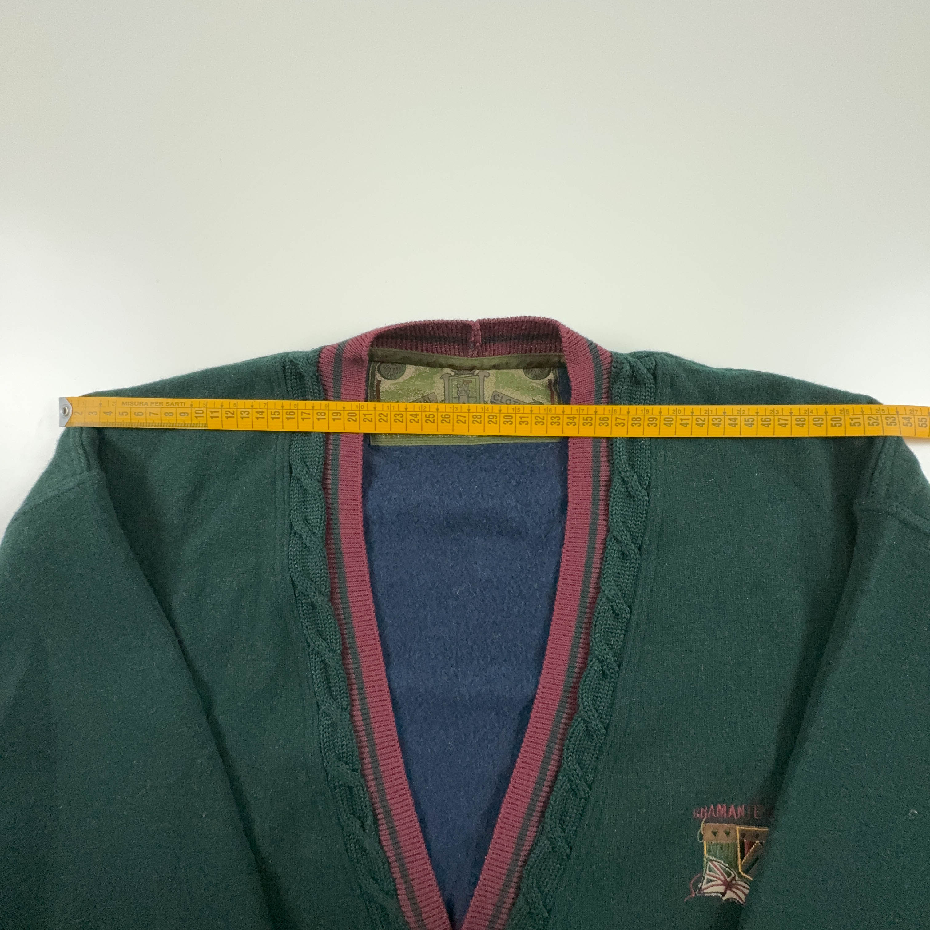 Green Vintage Cardigan 60% Wool Made in Italy with Buttons and Embroidery - Size XL/XXL Men