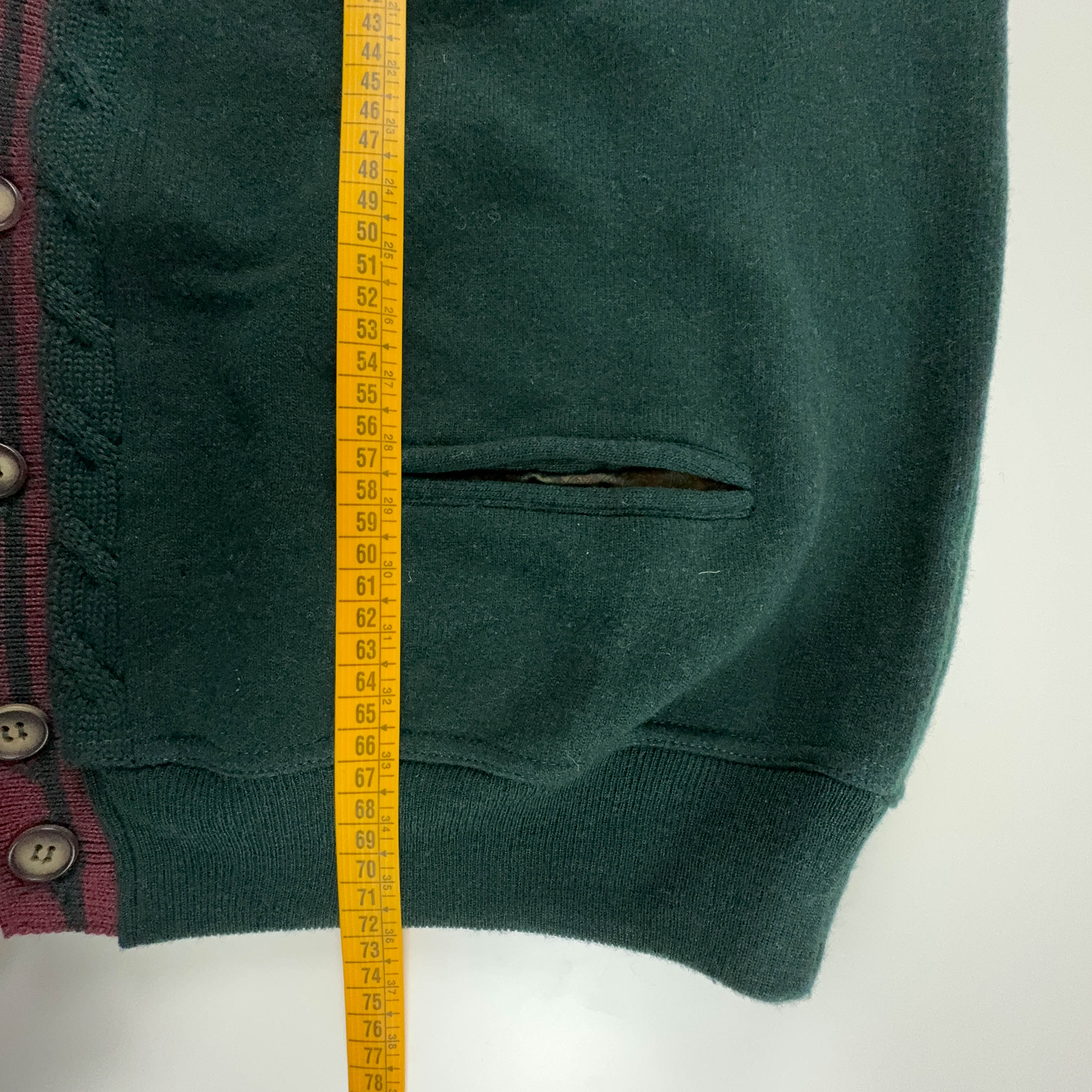 Green Vintage Cardigan 60% Wool Made in Italy with Buttons and Embroidery - Size XL/XXL Men