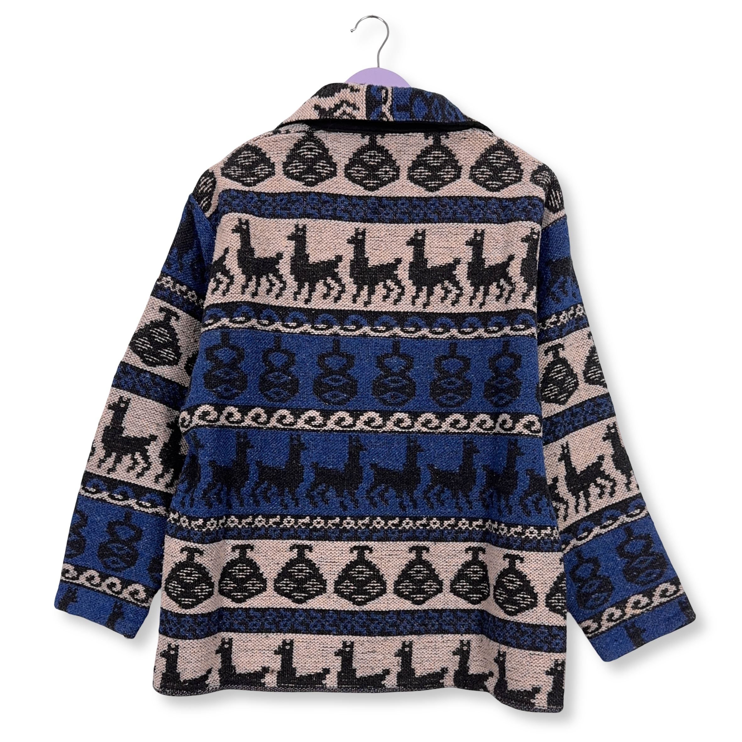 Cardigan Vintage blu e beige fantasia etnica anni 80 90 - Taglia L uomo