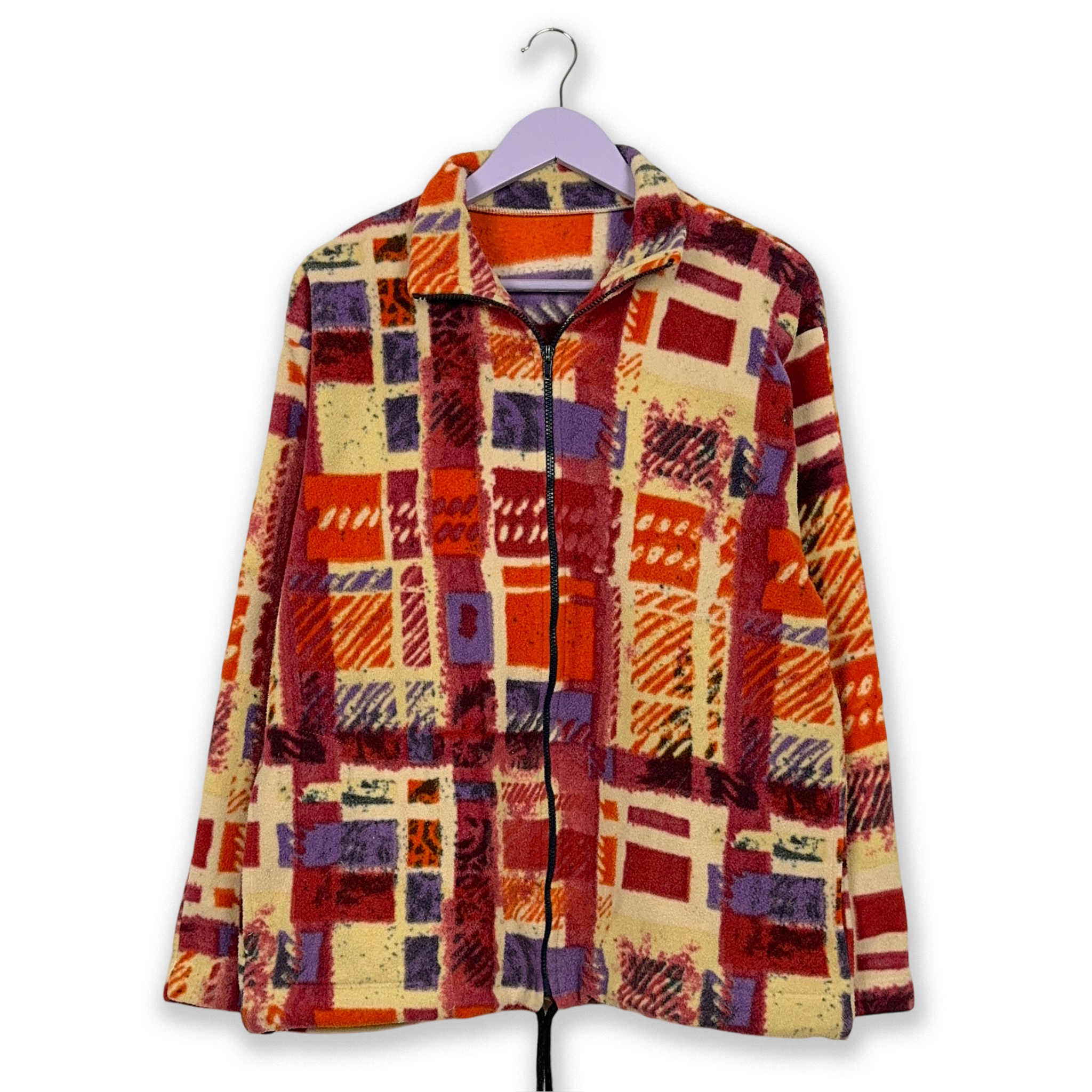 Vintage Orange Pattern Full Zip Fleece - Men's Size L