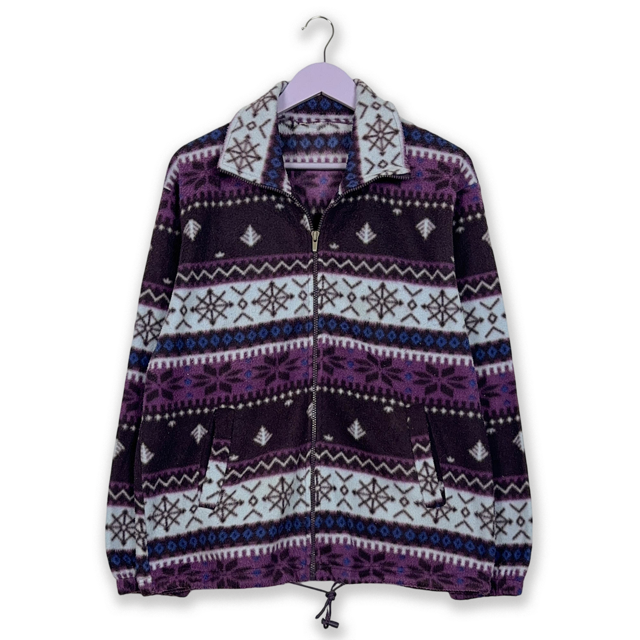 Vintage Purple and Blue Patterned Full Zip Fleece - Men's Size M/L
