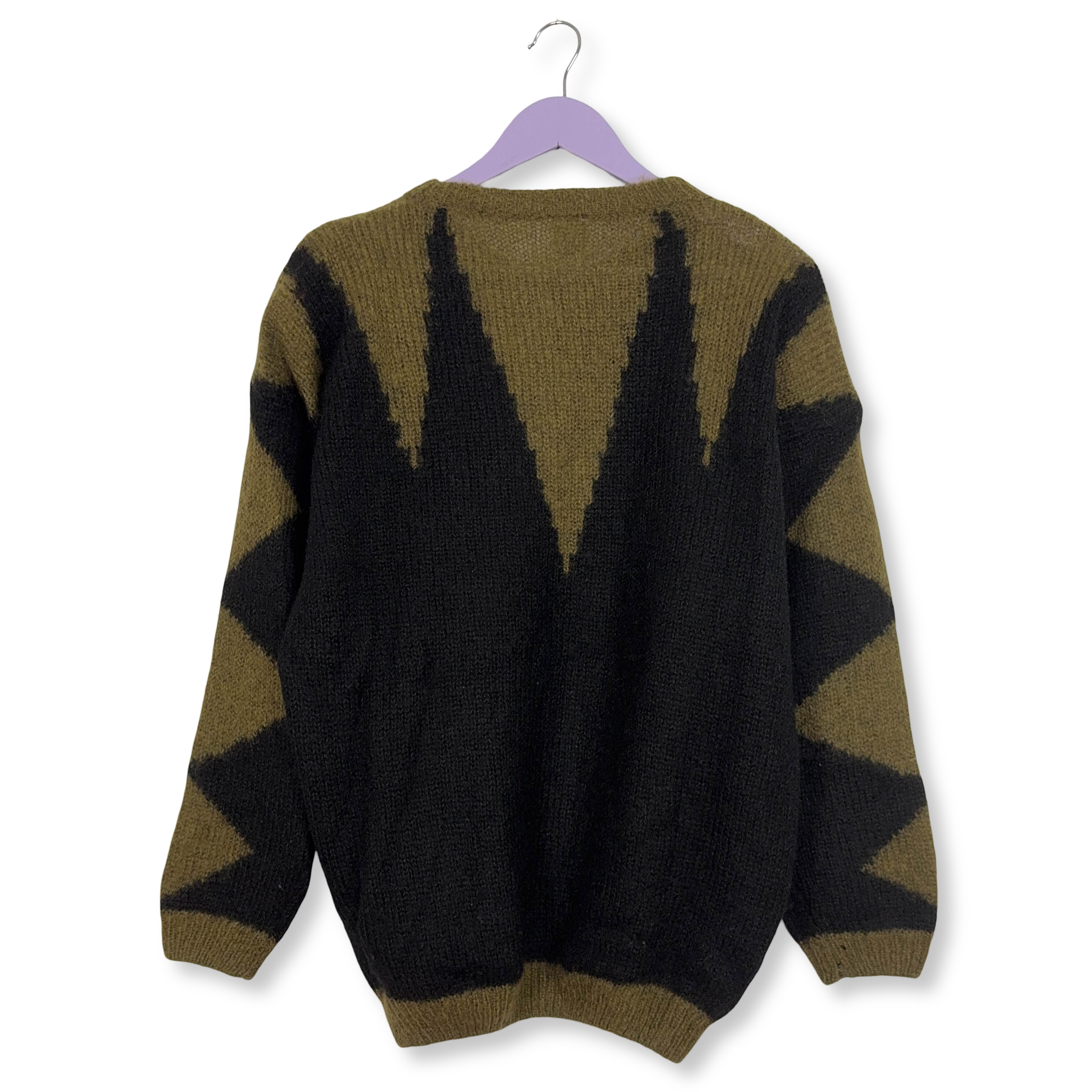 Maglione Free e Easy Vintage verde e nero girocollo 70% mohair anni 80 90 - Taglia L uomo
