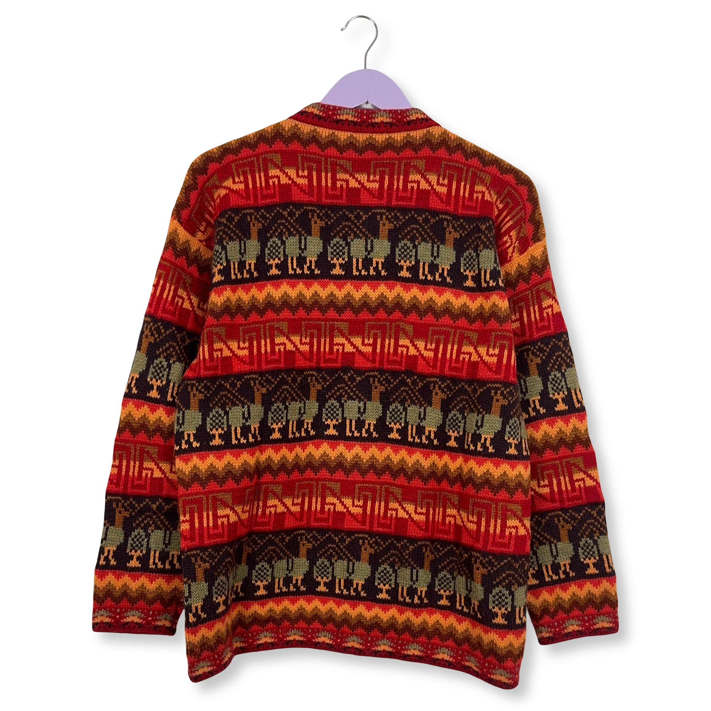 Cardigan Los Andes Vintage rosso tribale geometrico 100% alpaca anni 80 90 - Taglia M uomo