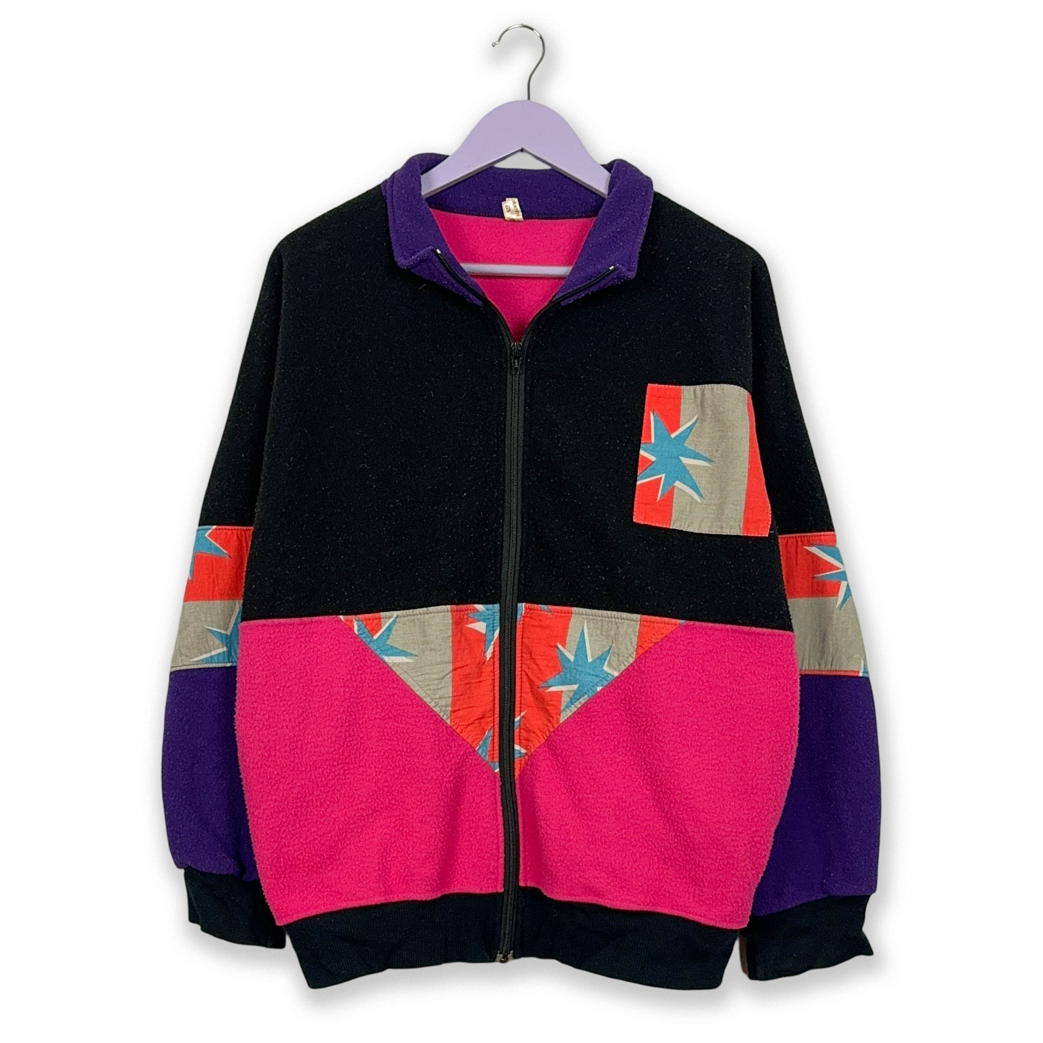 Pink and black Vintage full zip fleece with coloured details - Size M/L men