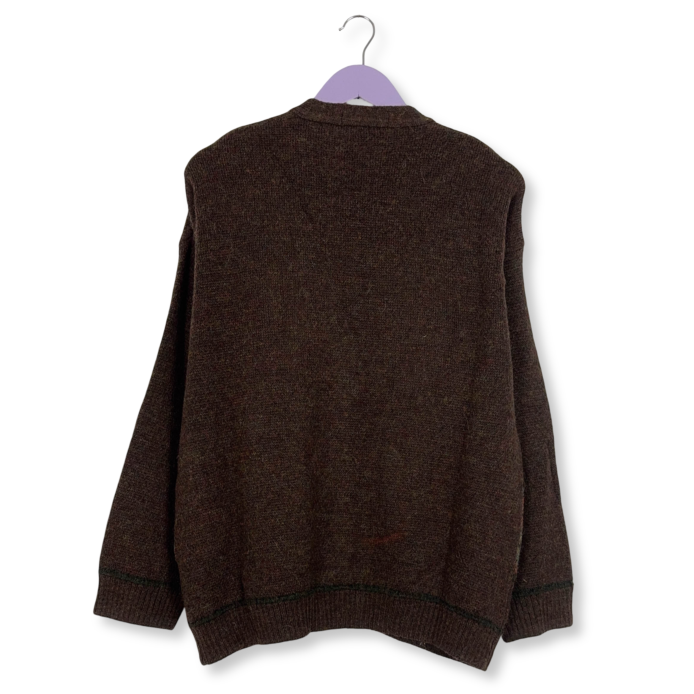 Cardigan Vintage marrone geometrico 30% lana e alpaca anni 80 90 - Taglia L uomo