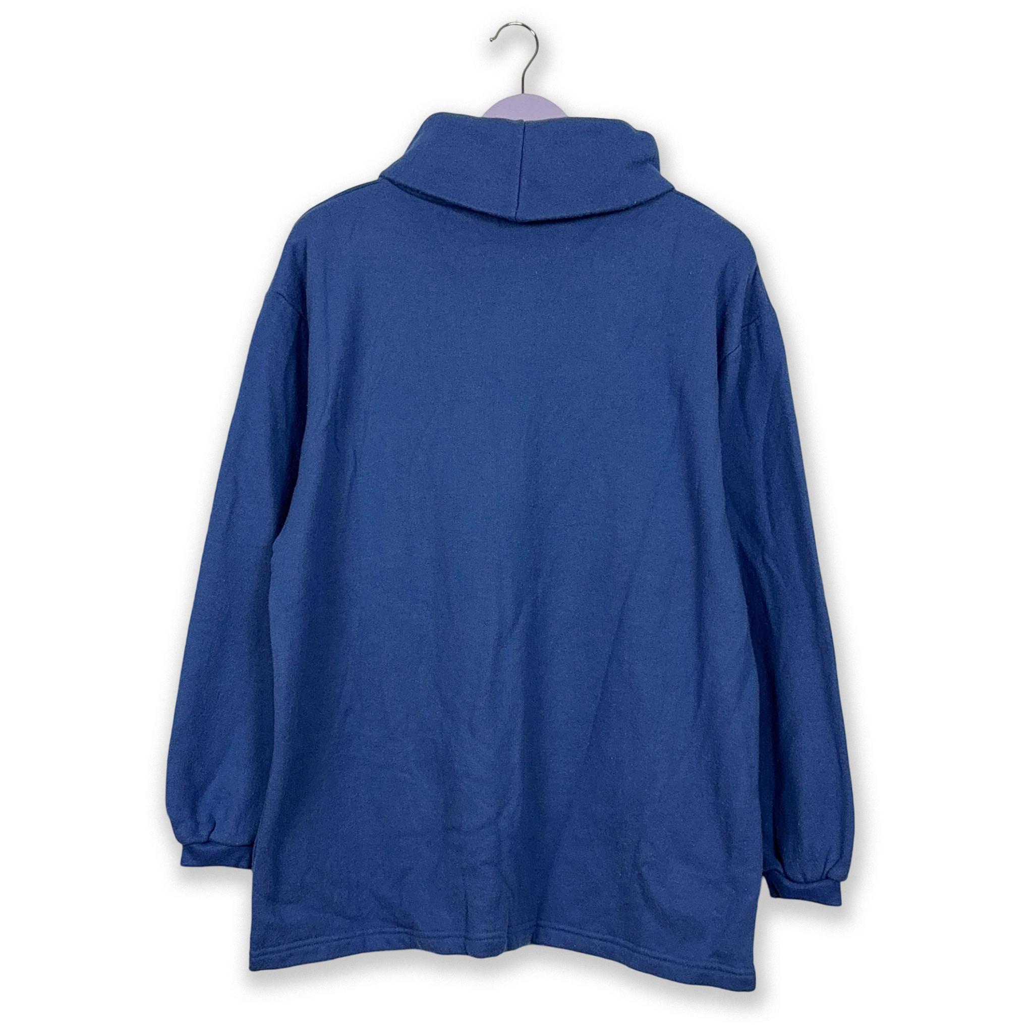 Vintage Hippie Embroidery Blue Turtleneck Pile - Size L Men