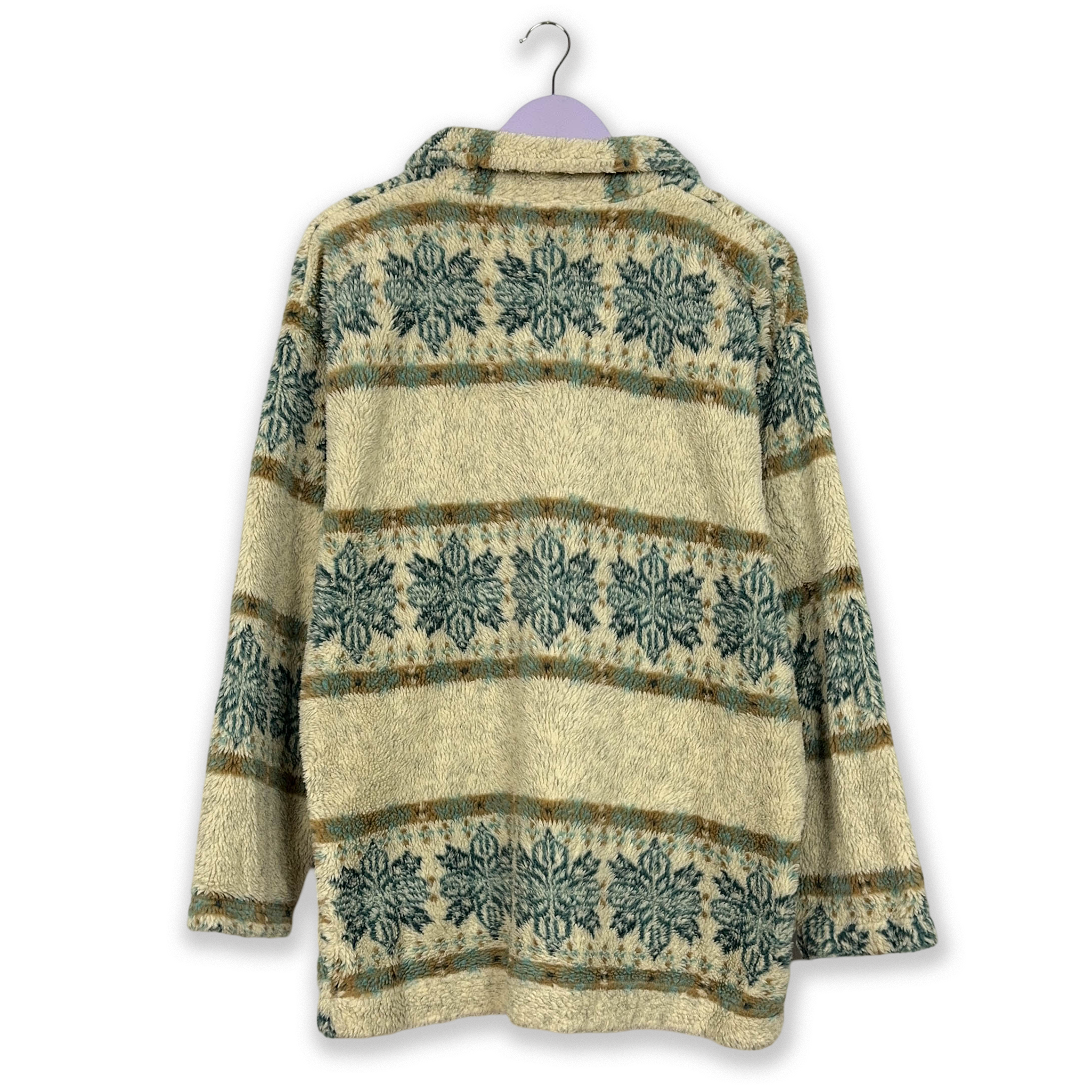 Vintage Beige Patterned Quarter Zip Fleece - Size L/XL Men