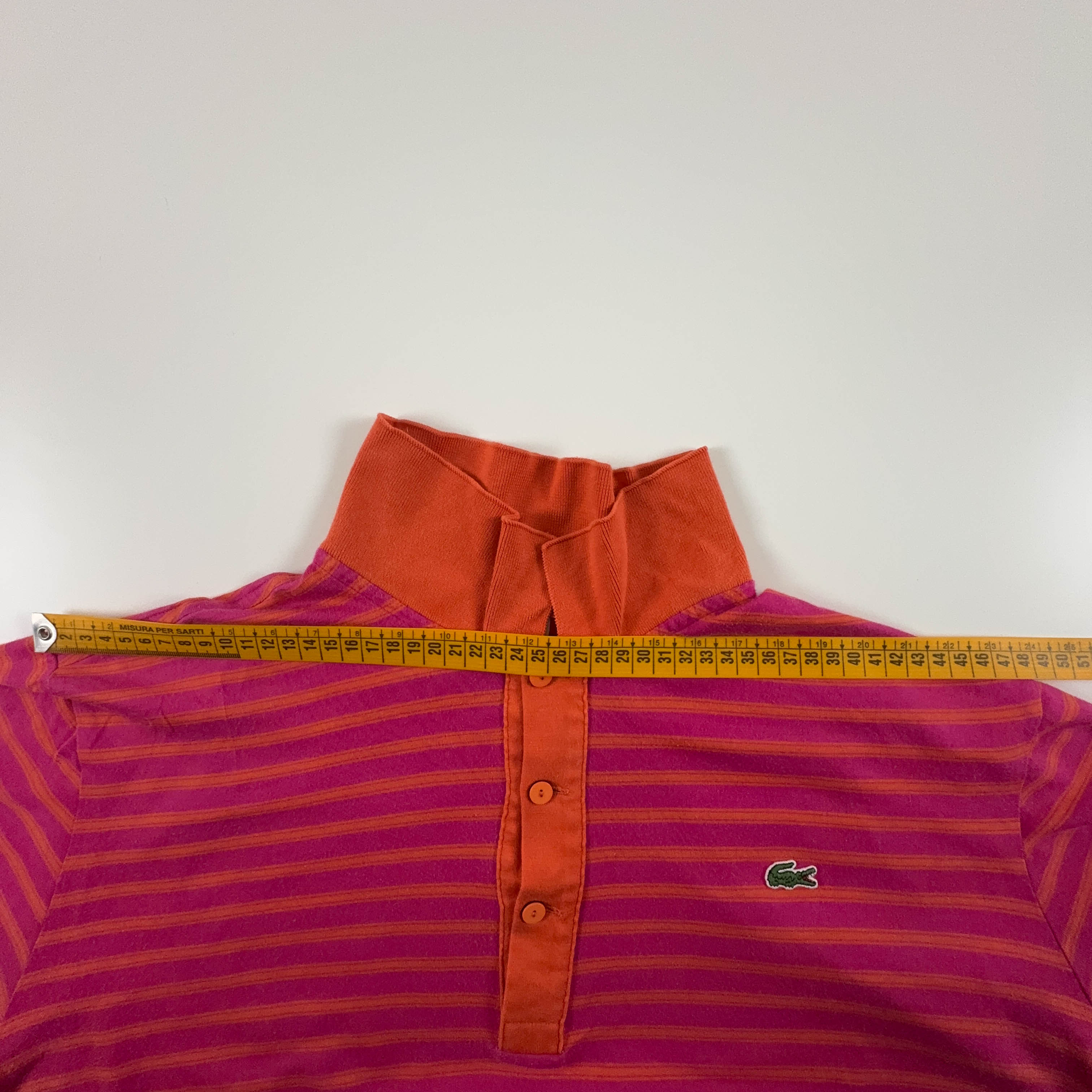 Lacoste Pink and Orange Striped Polo Shirt - Men's Size 6