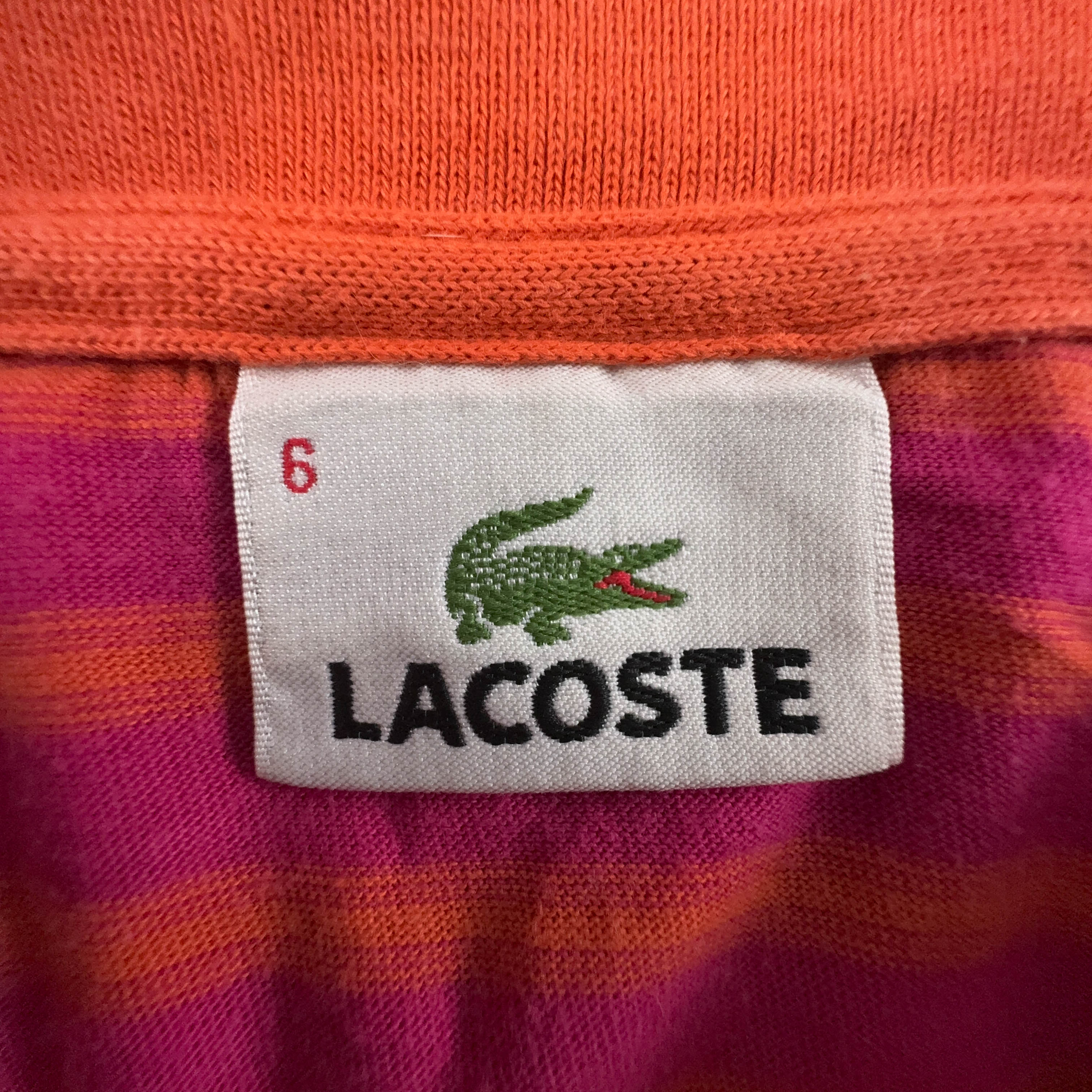 Lacoste Pink and Orange Striped Polo Shirt - Men's Size 6