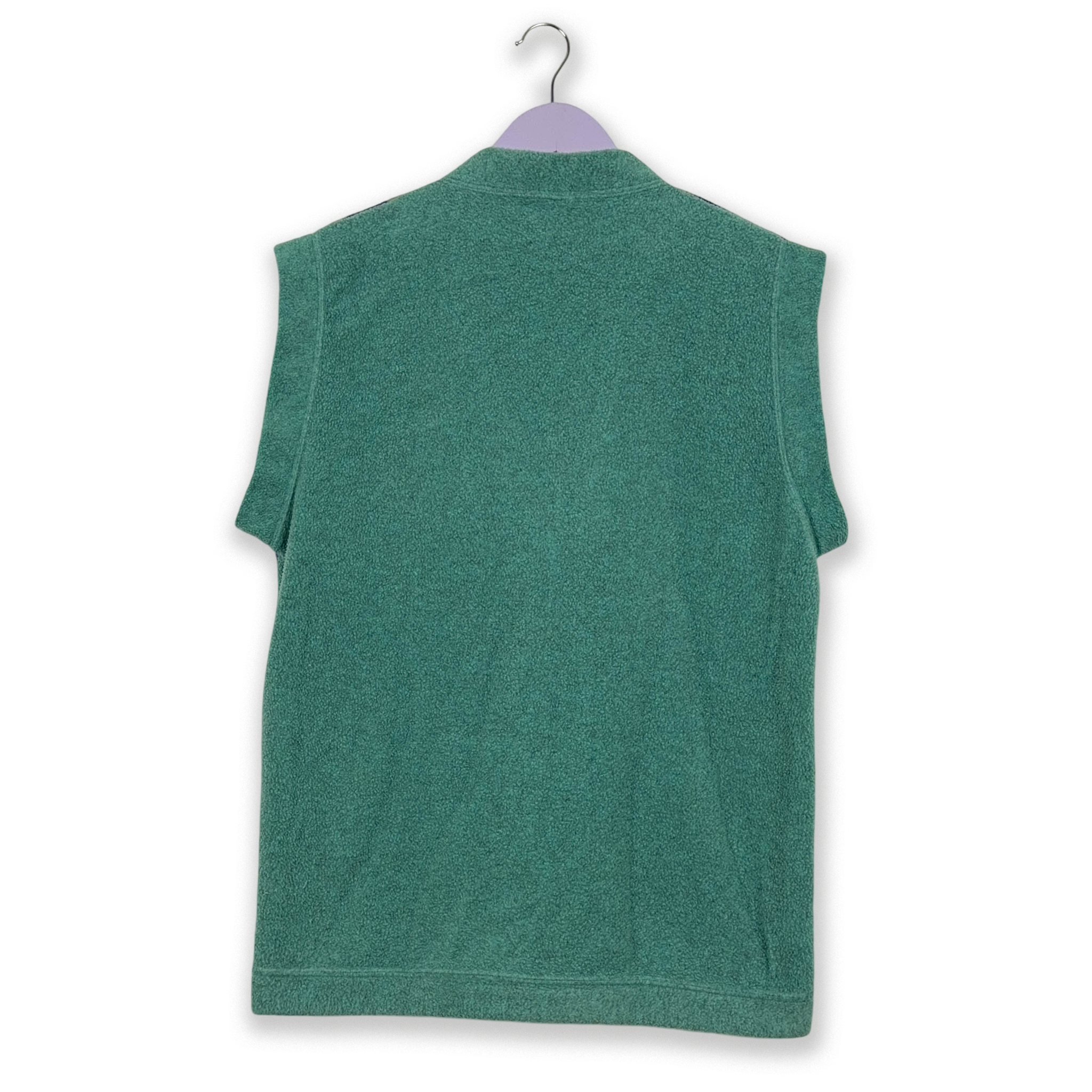 Vintage Sleeveless Purple and Green Abstract Pattern Button Up Fleece - Size 36 38 Men