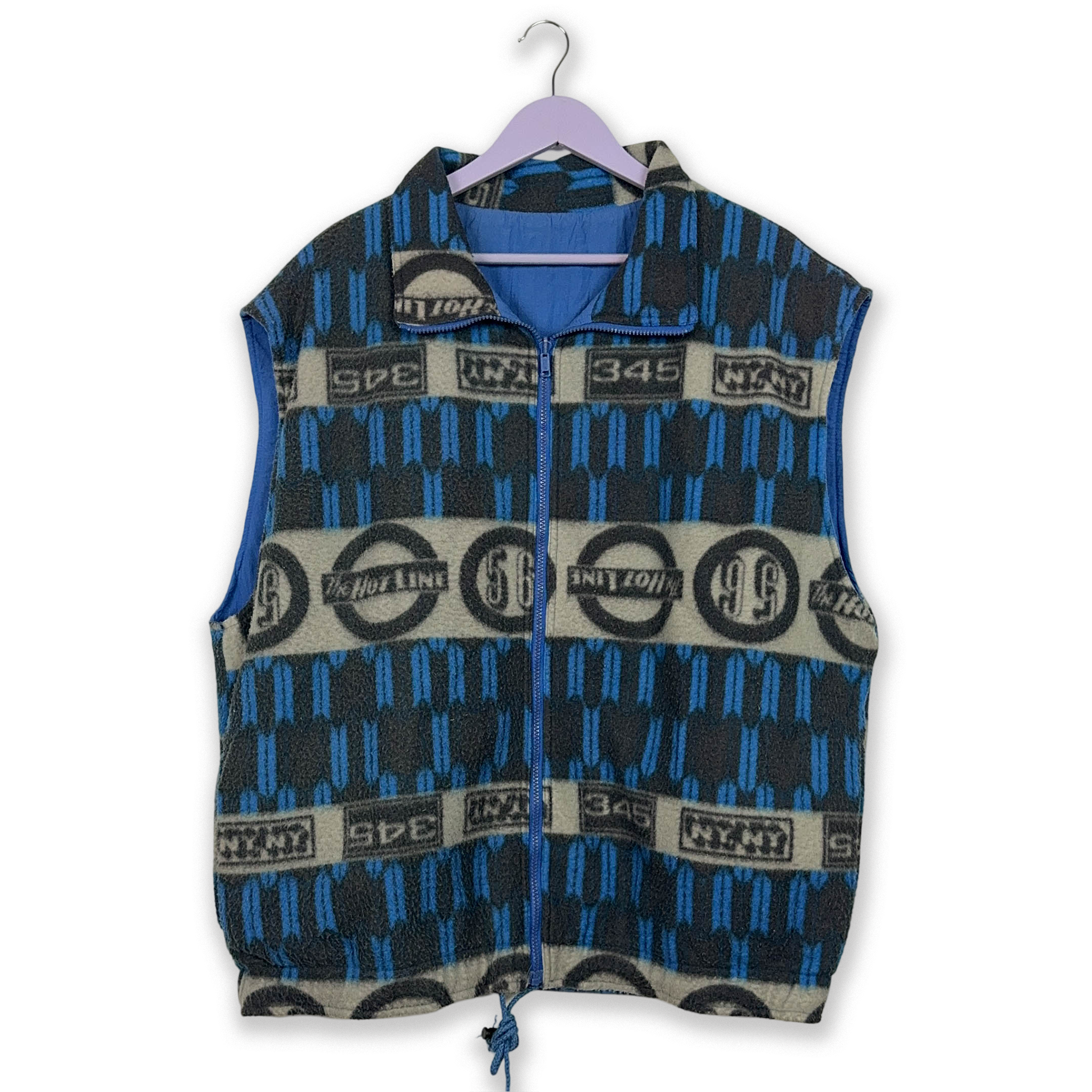 Vintage Hot Line Sleeveless Double Face Blue and Grey Full Zip Fleece - Size XL Men