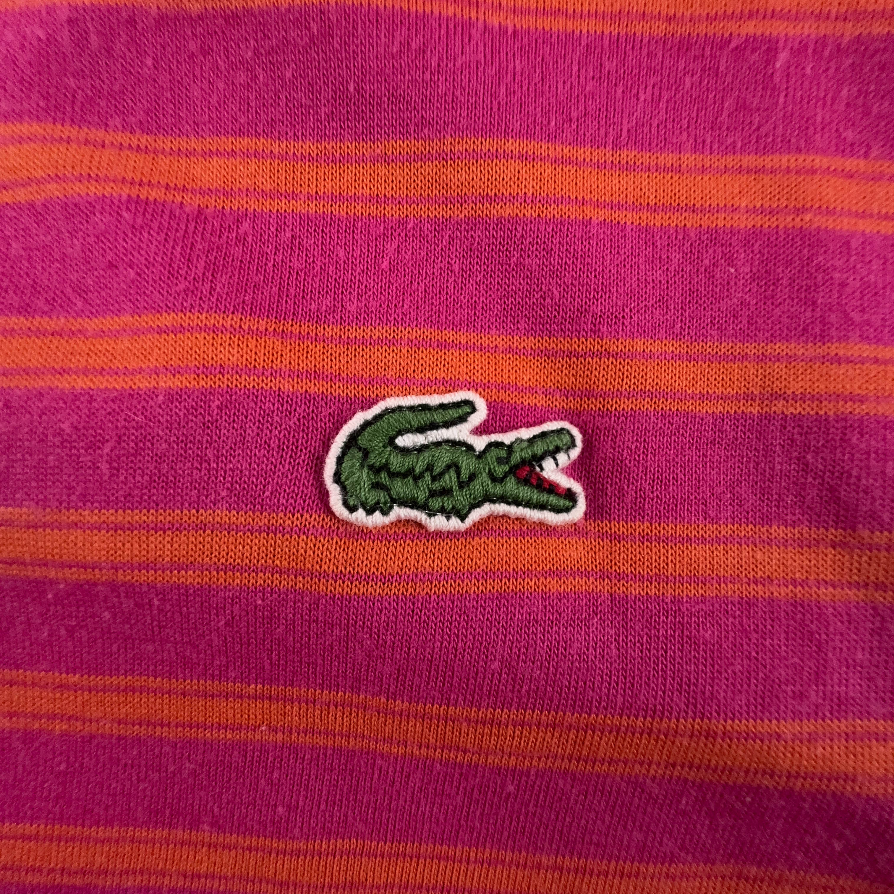 Lacoste Pink and Orange Striped Polo Shirt - Men's Size 6