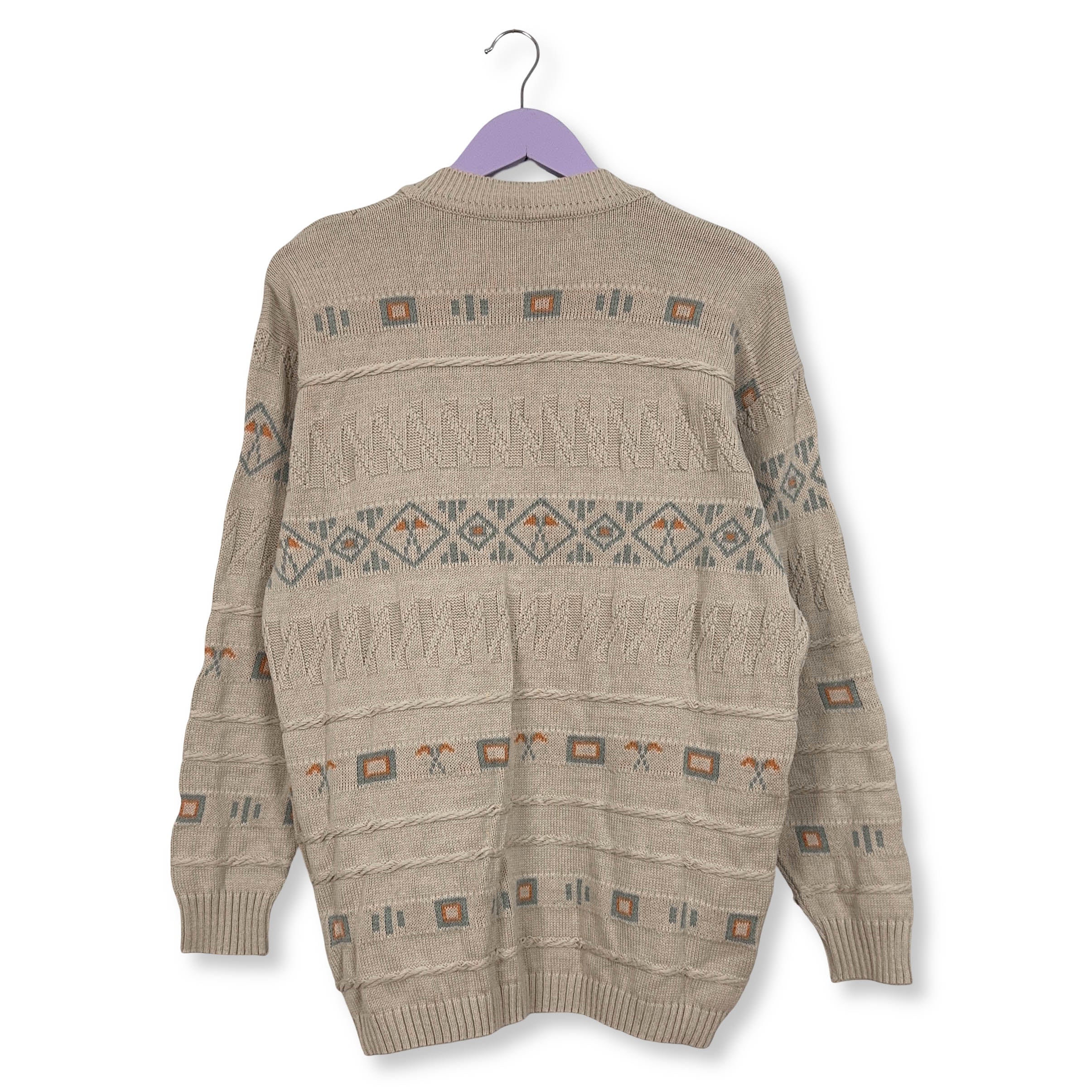 Cardigan Vintage Fraber beige geometrico anni 80 90 - Taglia L uomo