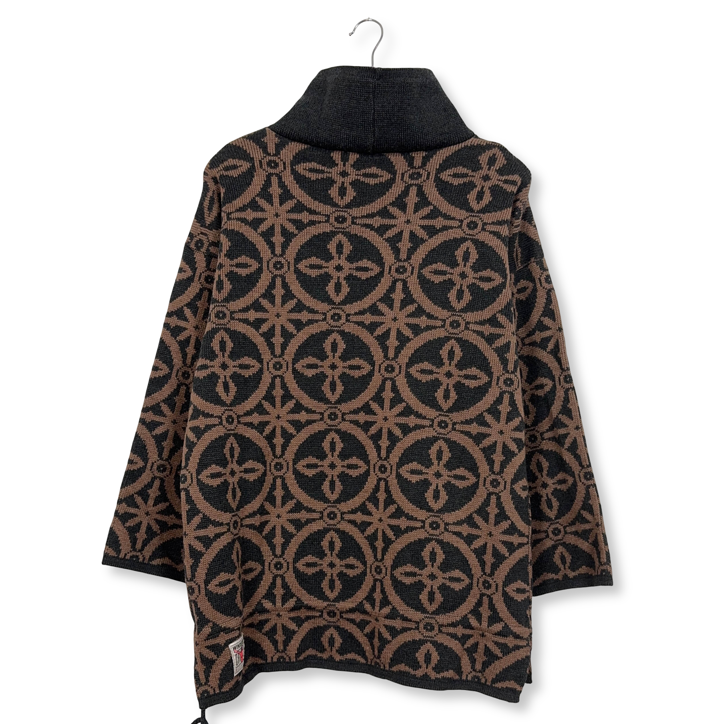 Maglione Vintage Chiemsee marrone pattern geometrico collo lungo anni 80 90 - Taglia L/XL uomo