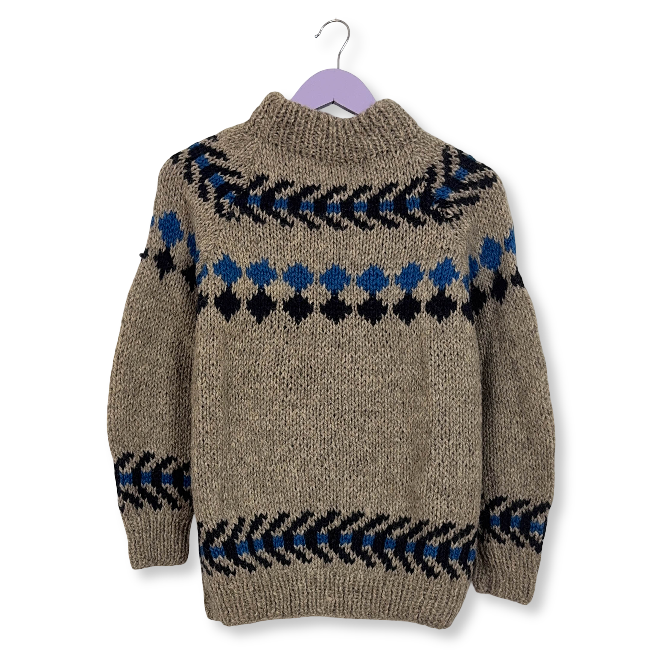 Maglione Vintage Baloglou Handmande grigio e blu 100% lana anni 80 90 - Taglia XS uomo