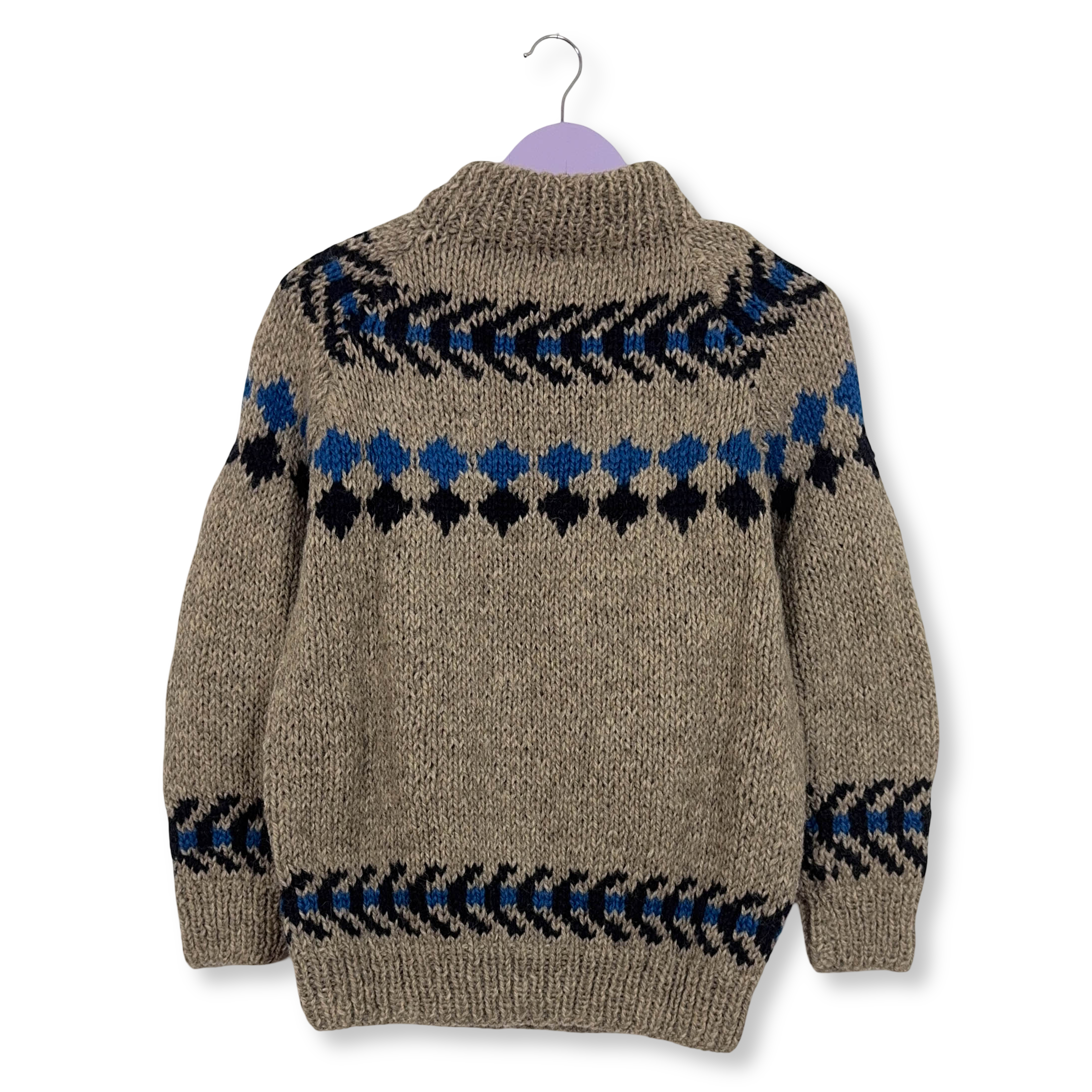 Maglione Vintage Baloglou Handmande grigio e blu 100% lana anni 80 90 - Taglia XS uomo