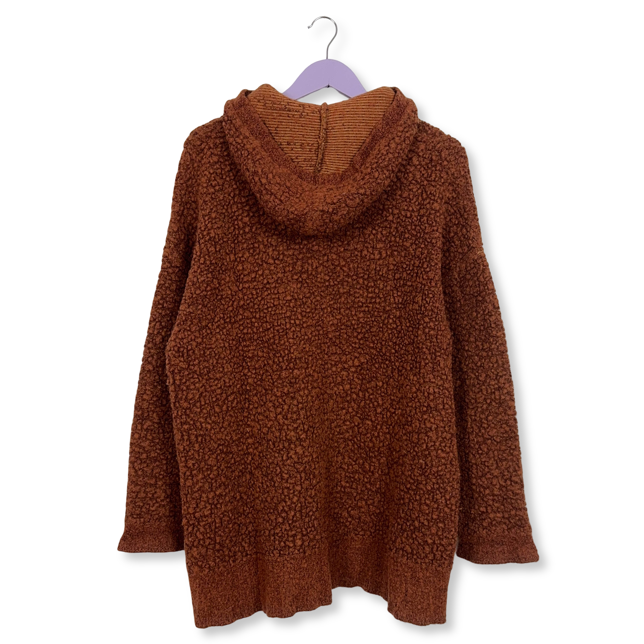 Cardigan Vintage arancione e marrone con cappuccio astratto misto lana anni 80 90 - Taglia L uomo