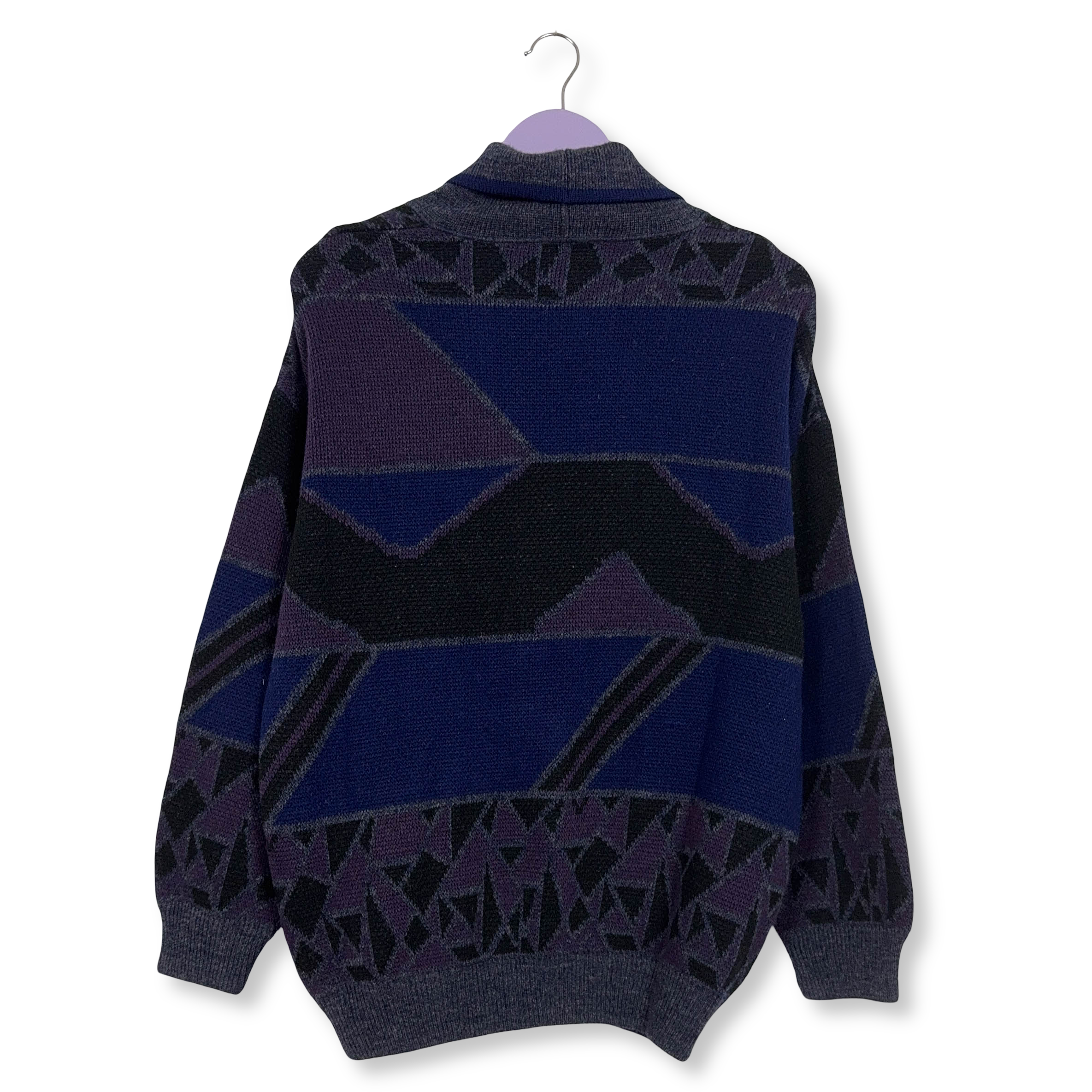 Cardigan Vintage blu geometrico astratto anni 80 90 - Taglia 48 uomo