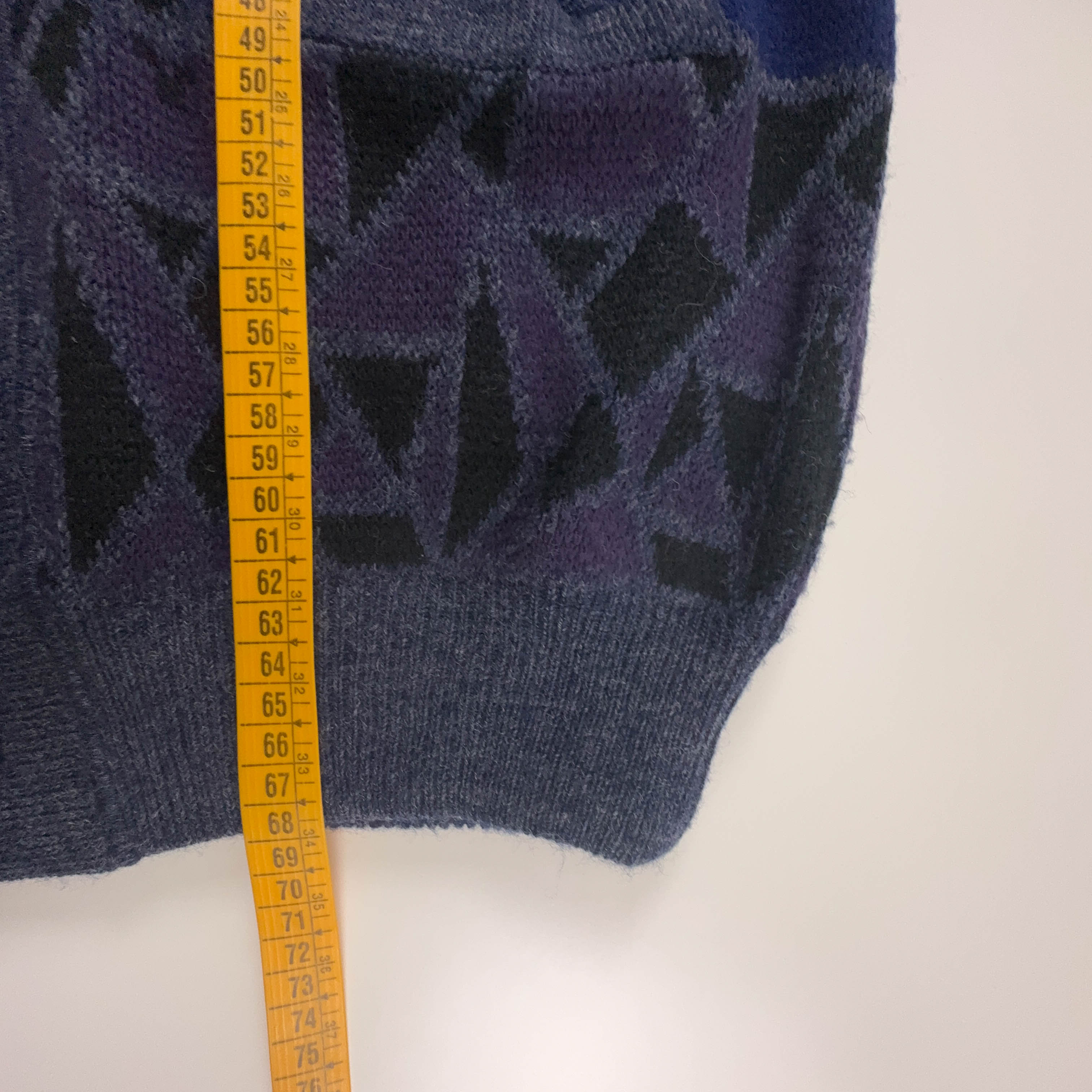 Cardigan Vintage blu geometrico astratto anni 80 90 - Taglia 48 uomo