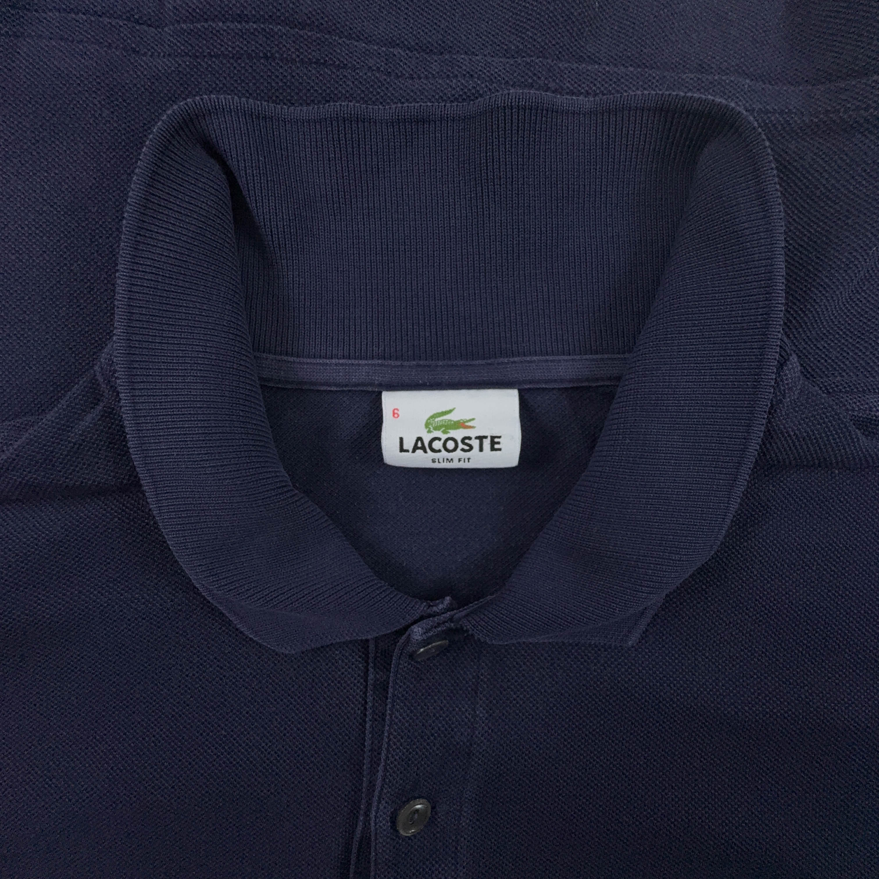 Lacoste Slim Fit Solid Color Dark Blue Polo Shirt - Men's Size 6