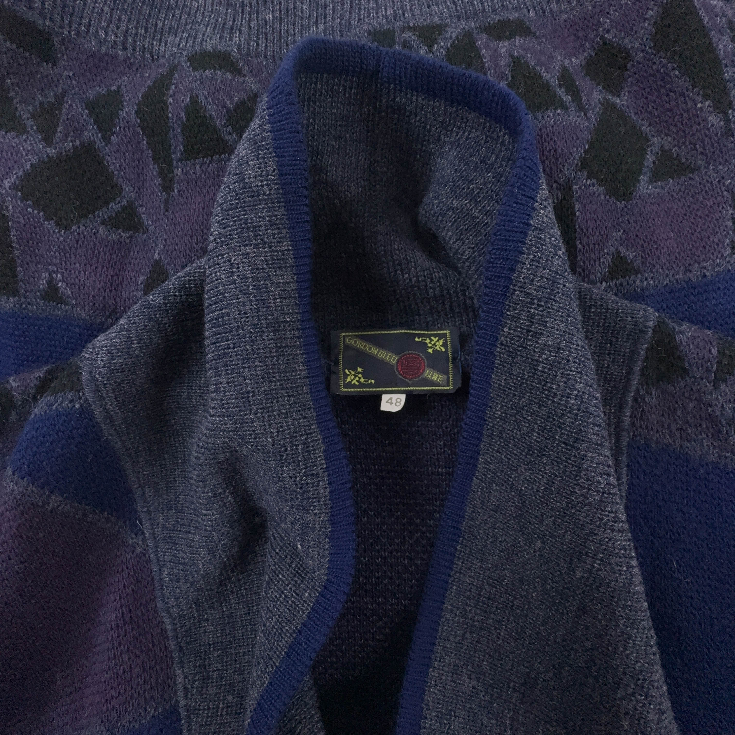 Cardigan Vintage blu geometrico astratto anni 80 90 - Taglia 48 uomo