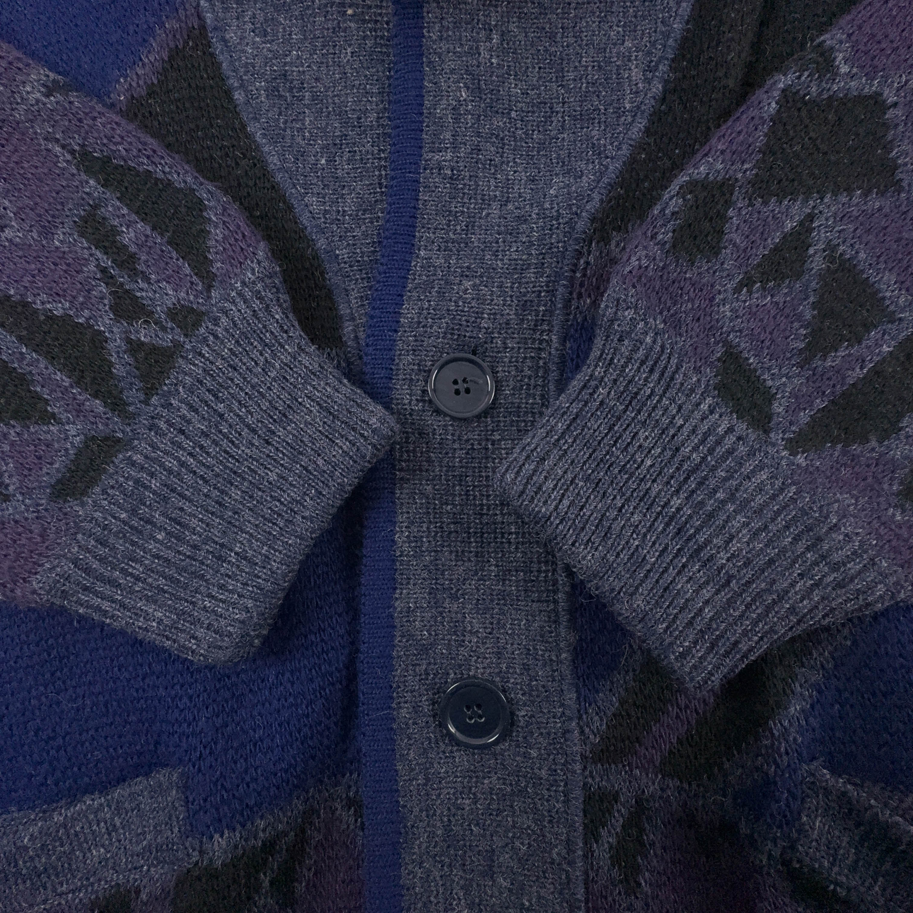 Cardigan Vintage blu geometrico astratto anni 80 90 - Taglia 48 uomo
