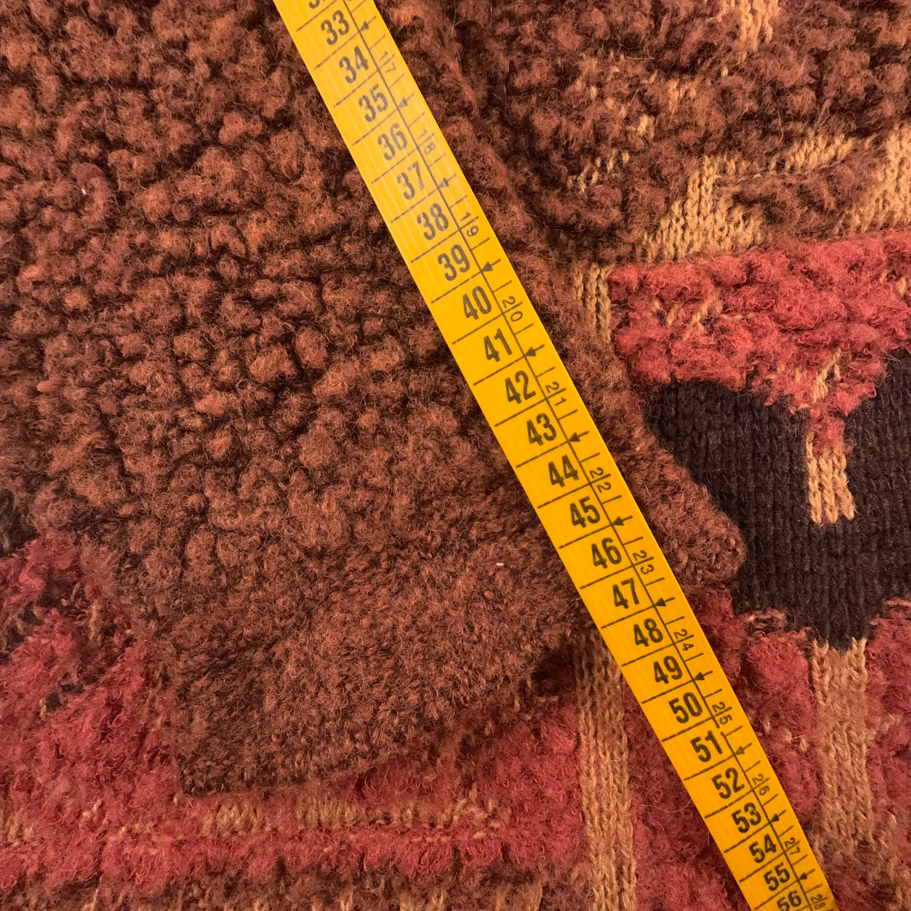 Cardigan Vintage arancione e marrone con cappuccio astratto misto lana anni 80 90 - Taglia L uomo