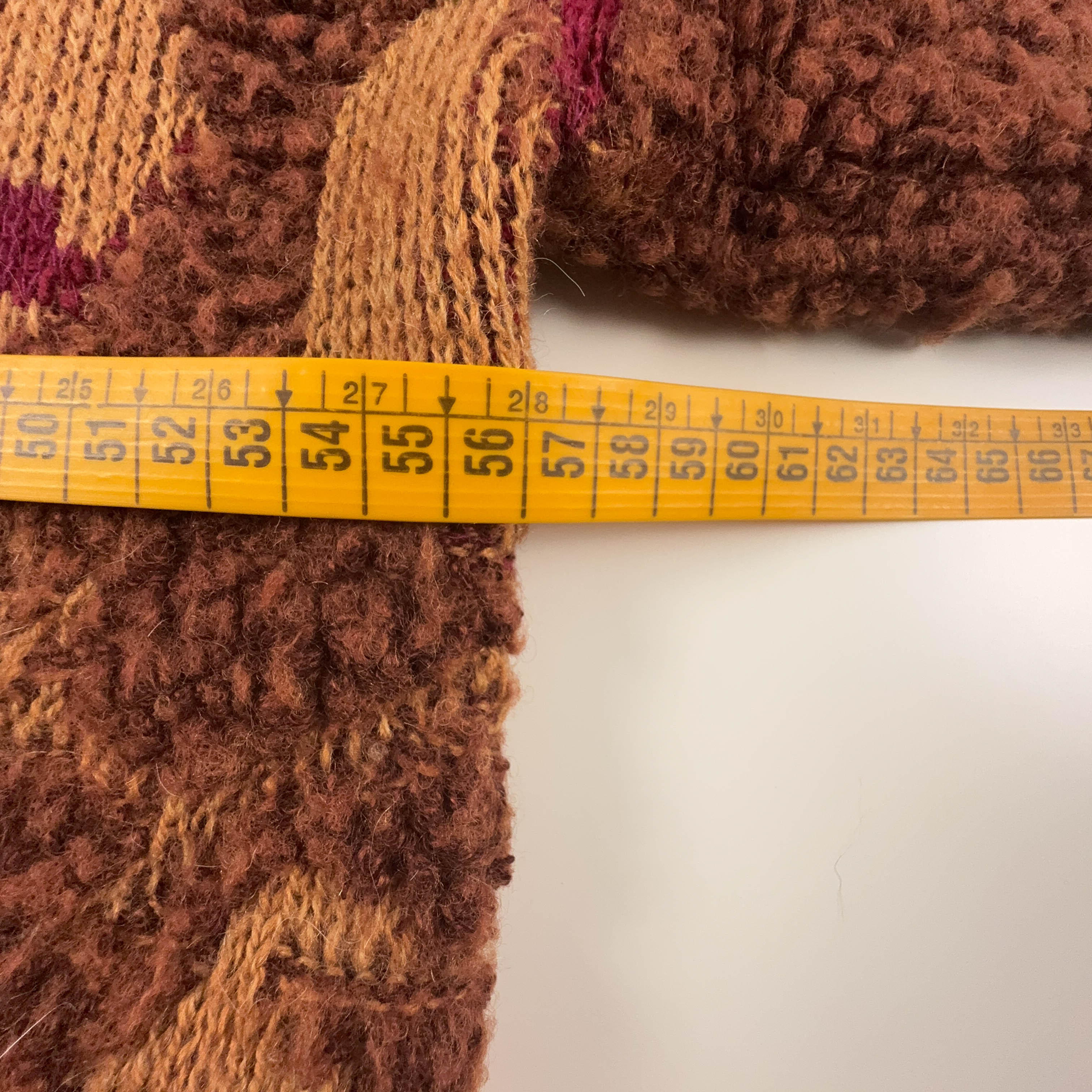 Cardigan Vintage arancione e marrone con cappuccio astratto misto lana anni 80 90 - Taglia L uomo