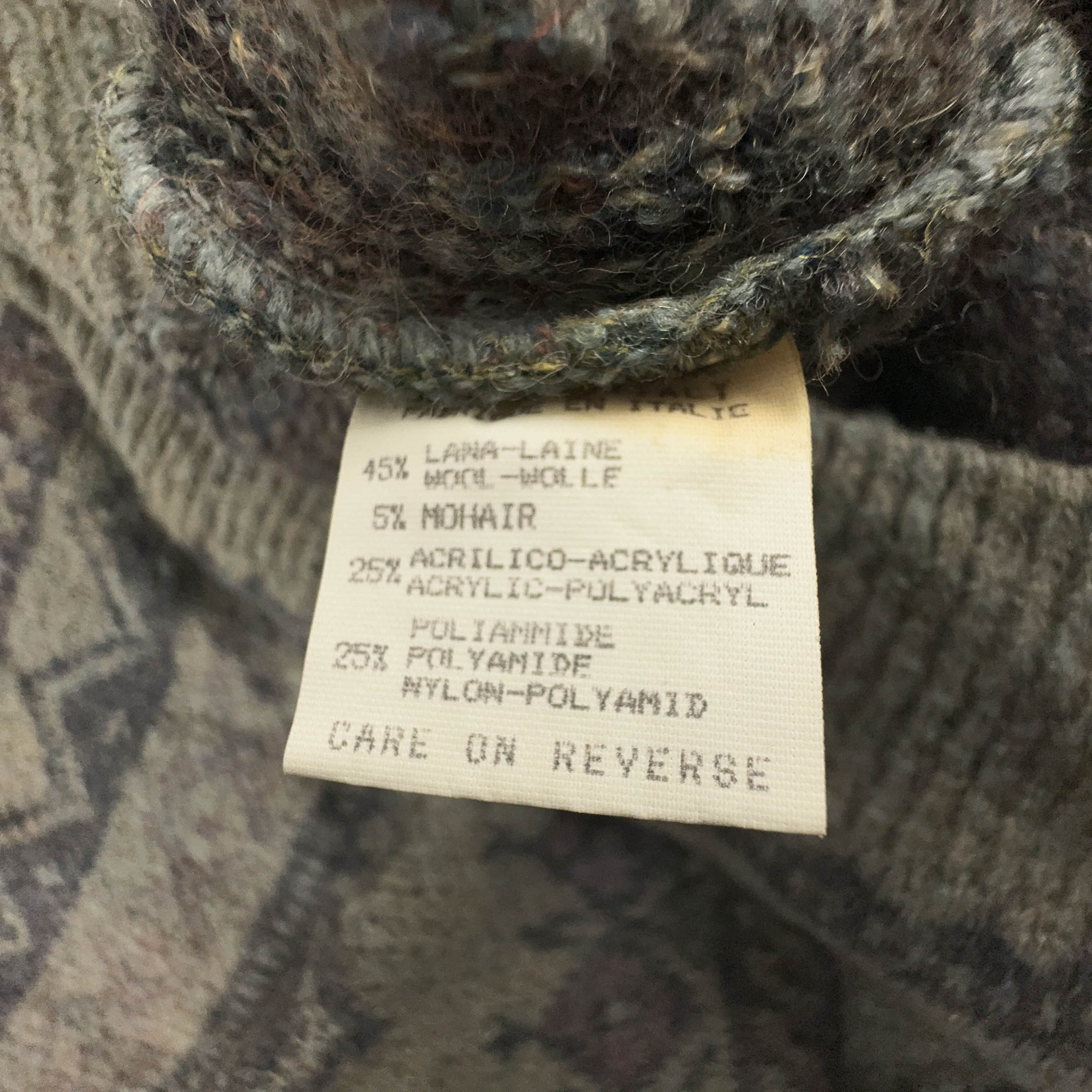 Maglione Vintage verde astratto girocollo 50% lana mohair anni 80 90 - Taglia M uomo