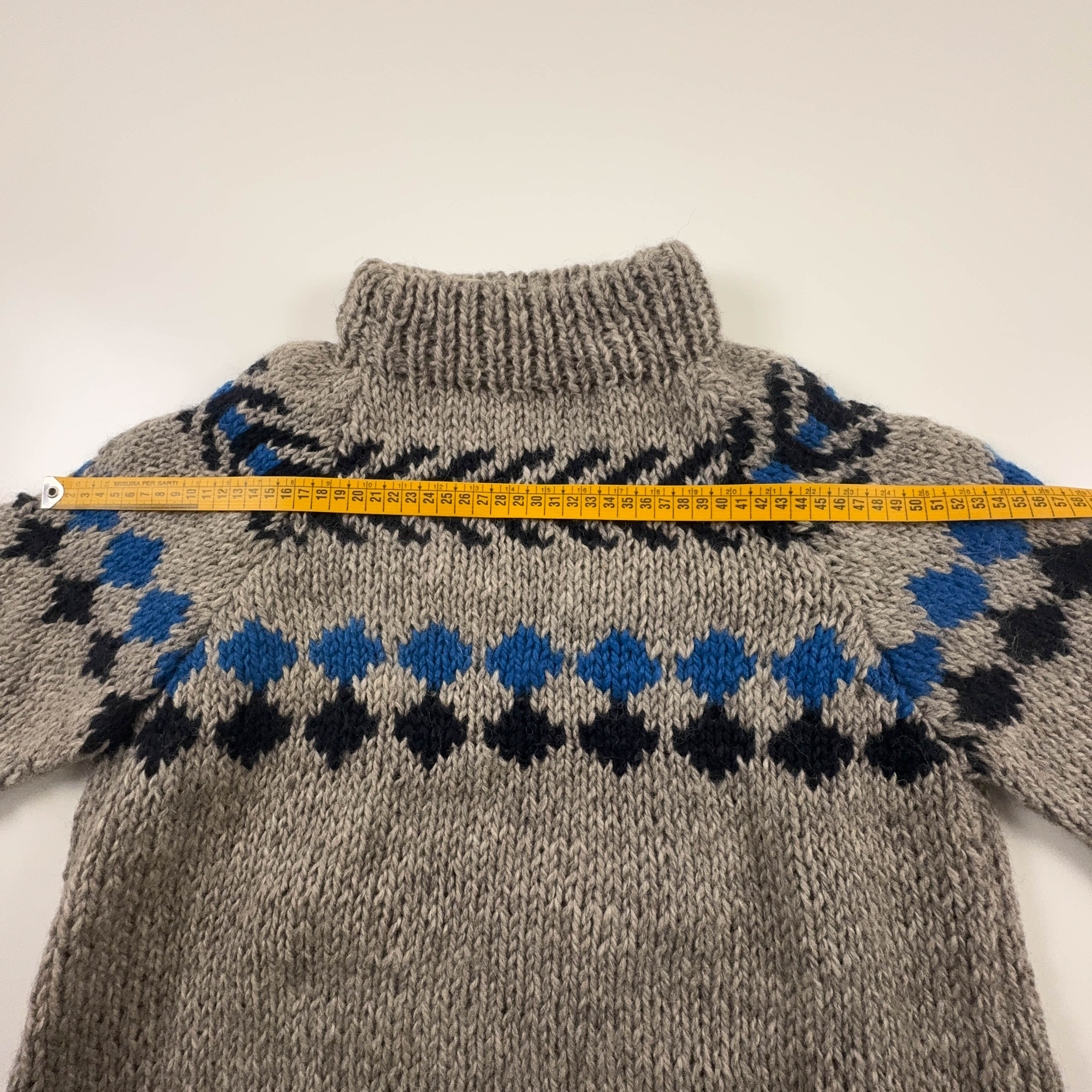 Maglione Vintage Baloglou Handmande grigio e blu 100% lana anni 80 90 - Taglia XS uomo