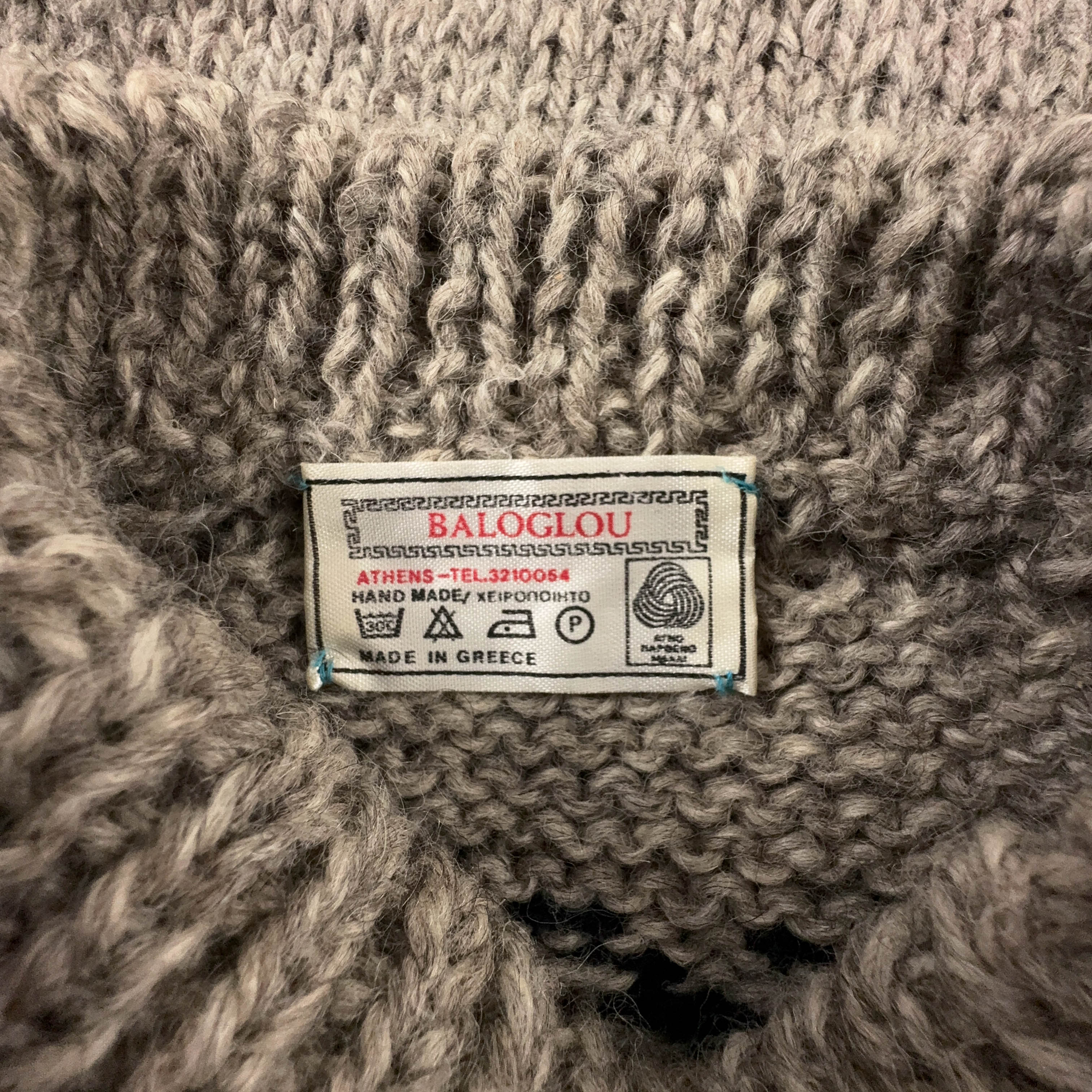 Maglione Vintage Baloglou Handmande grigio e blu 100% lana anni 80 90 - Taglia XS uomo