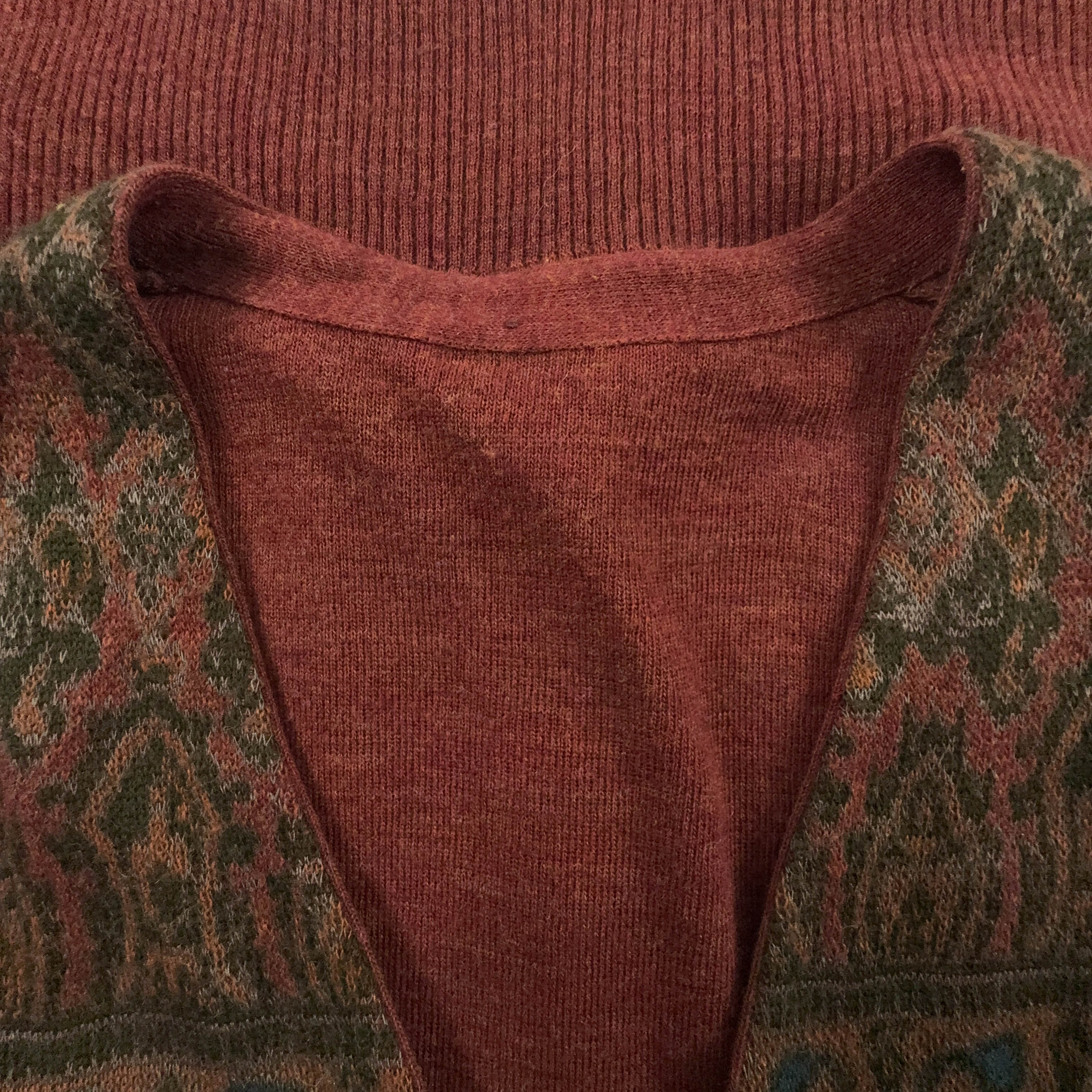 Gilet Vintage smanicato marrone e rosso astratto misto lana anni 80 90 - Taglia S uomo