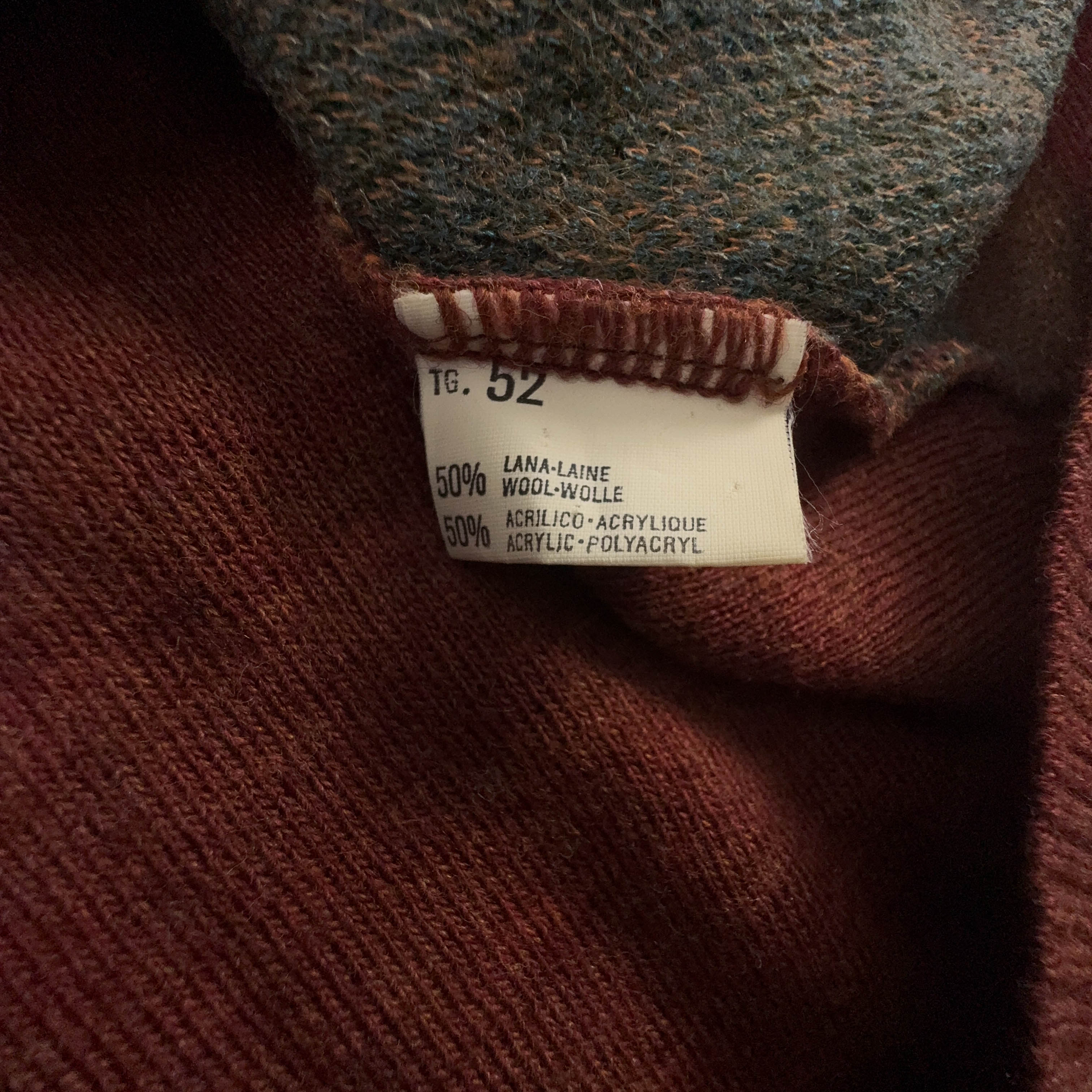 Gilet Vintage smanicato marrone e rosso astratto misto lana anni 80 90 - Taglia S uomo