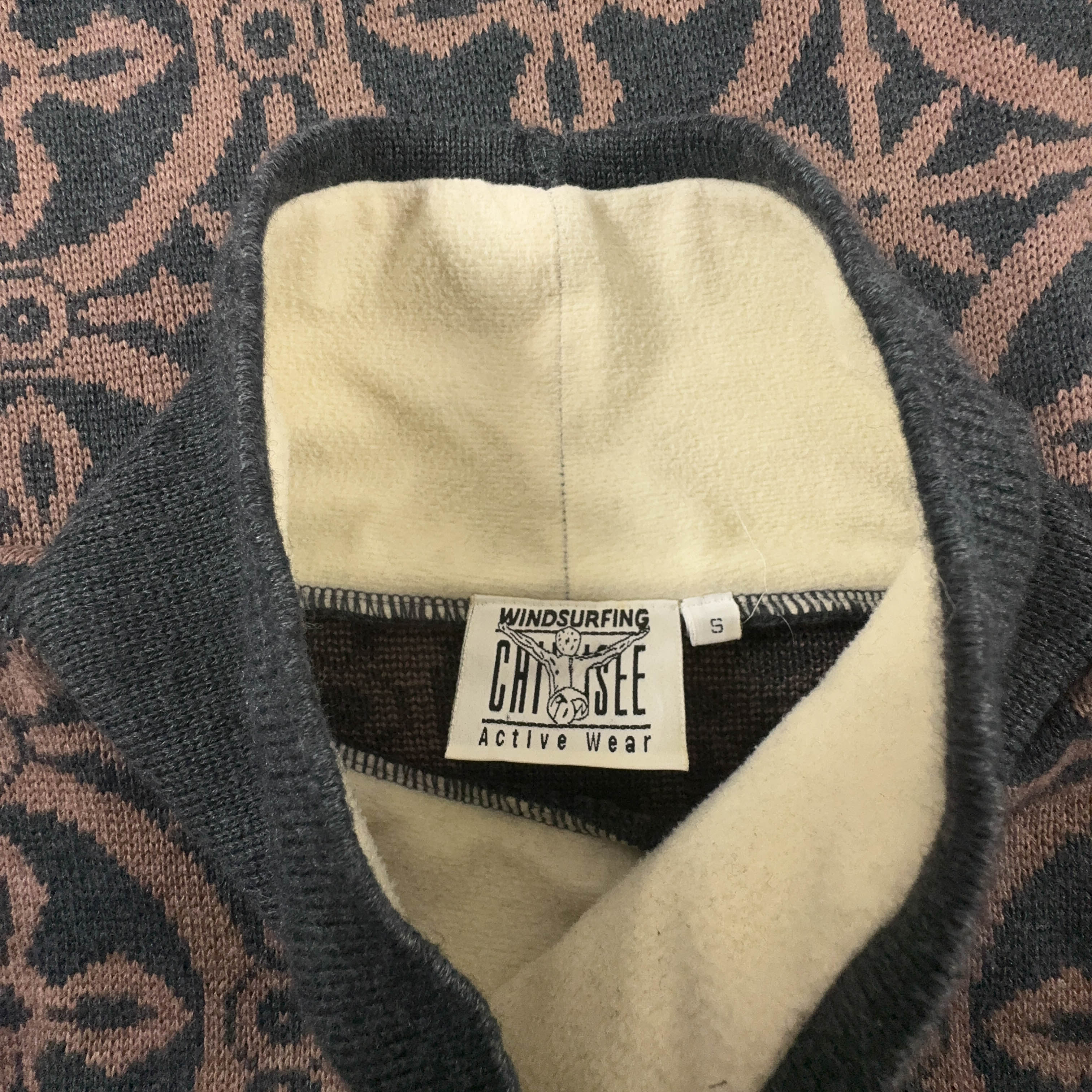 Maglione Vintage Chiemsee marrone pattern geometrico collo lungo anni 80 90 - Taglia L/XL uomo