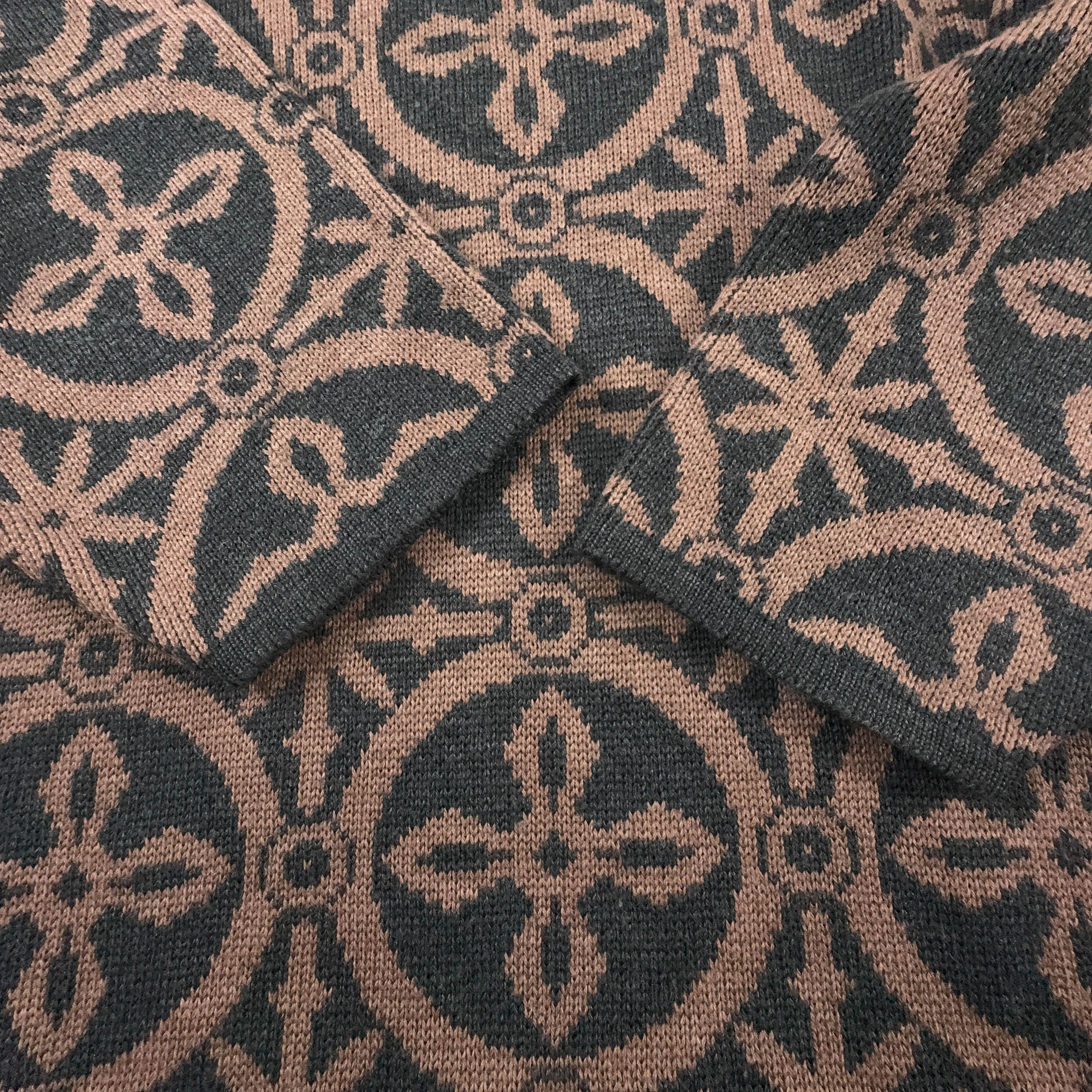 Maglione Vintage Chiemsee marrone pattern geometrico collo lungo anni 80 90 - Taglia L/XL uomo