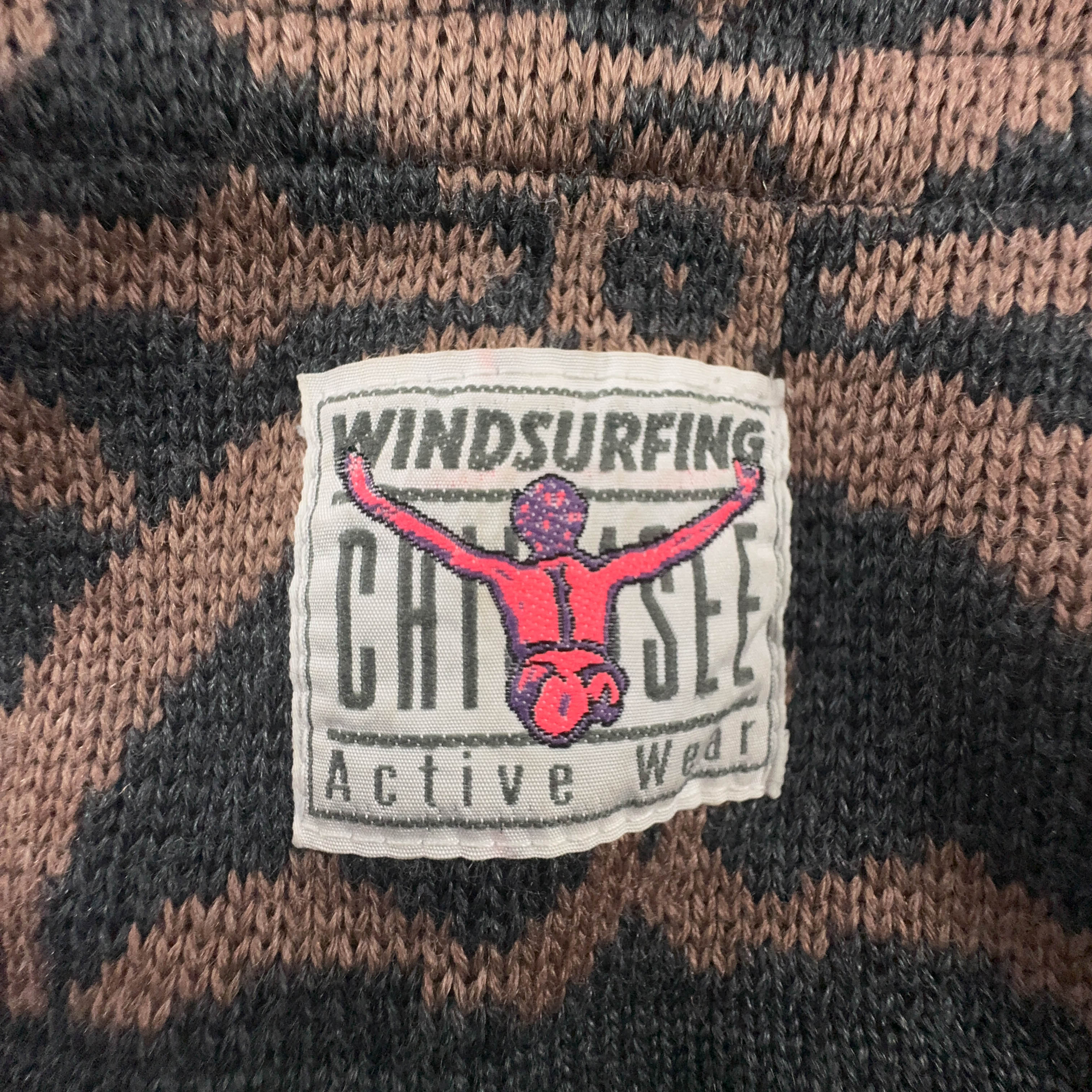 Maglione Vintage Chiemsee marrone pattern geometrico collo lungo anni 80 90 - Taglia L/XL uomo