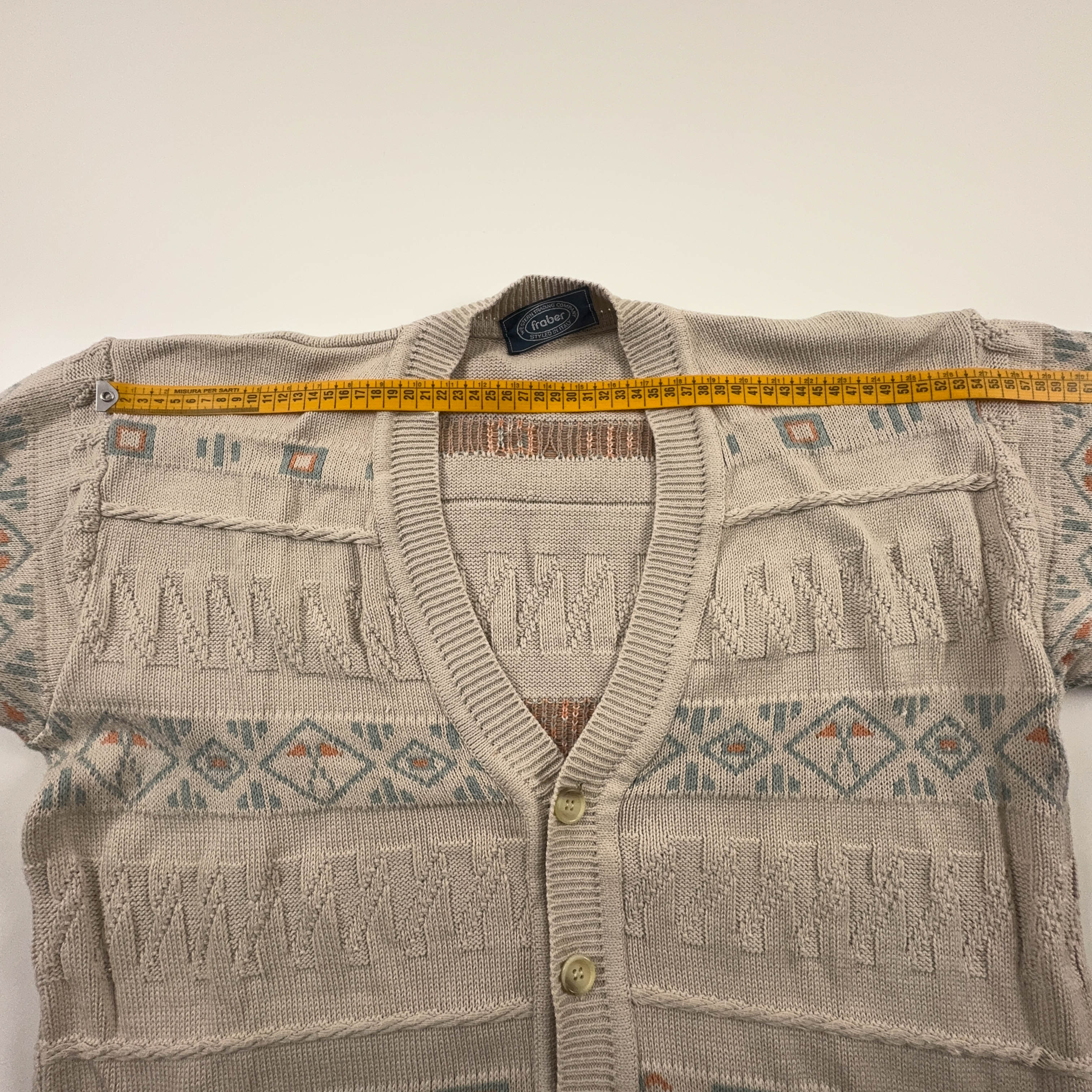 Cardigan Vintage Fraber beige geometrico anni 80 90 - Taglia L uomo