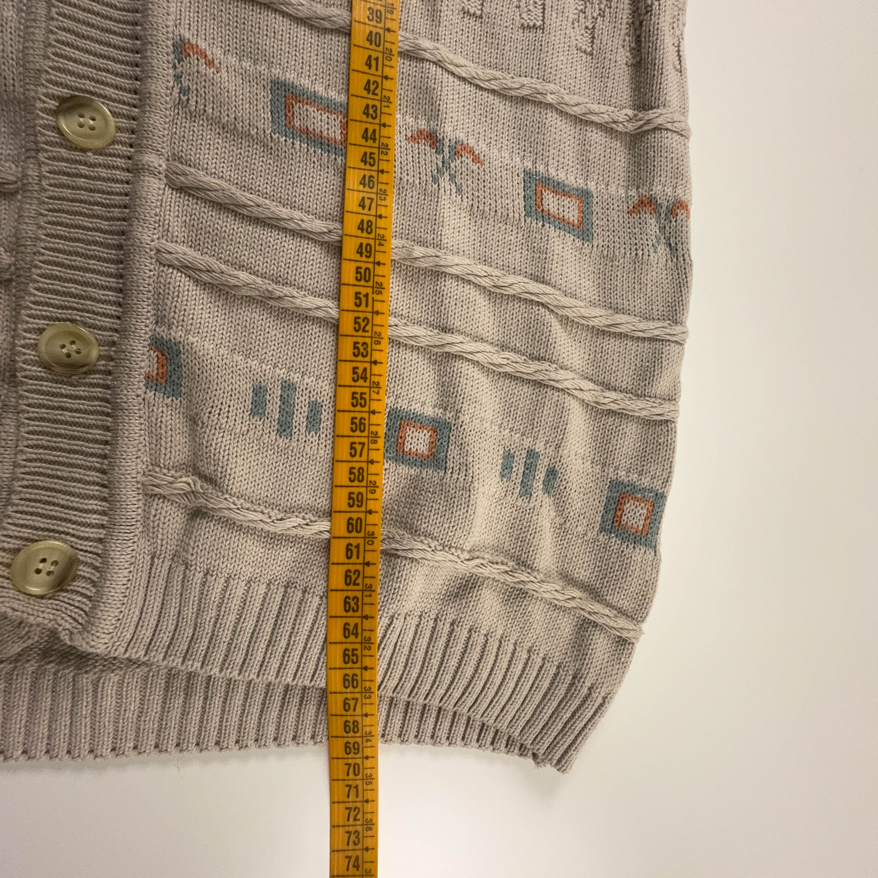 Cardigan Vintage Fraber beige geometrico anni 80 90 - Taglia L uomo