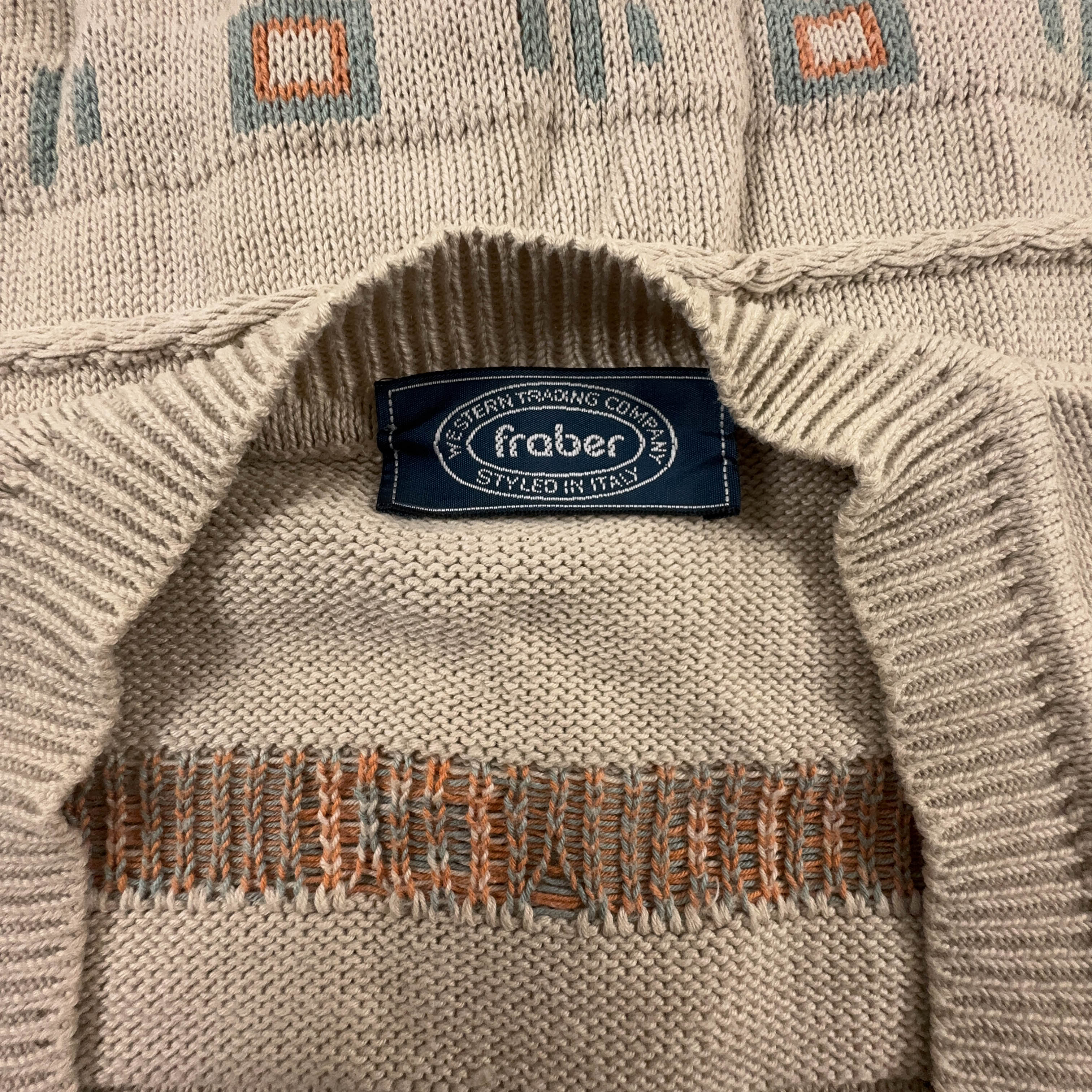 Cardigan Vintage Fraber beige geometrico anni 80 90 - Taglia L uomo