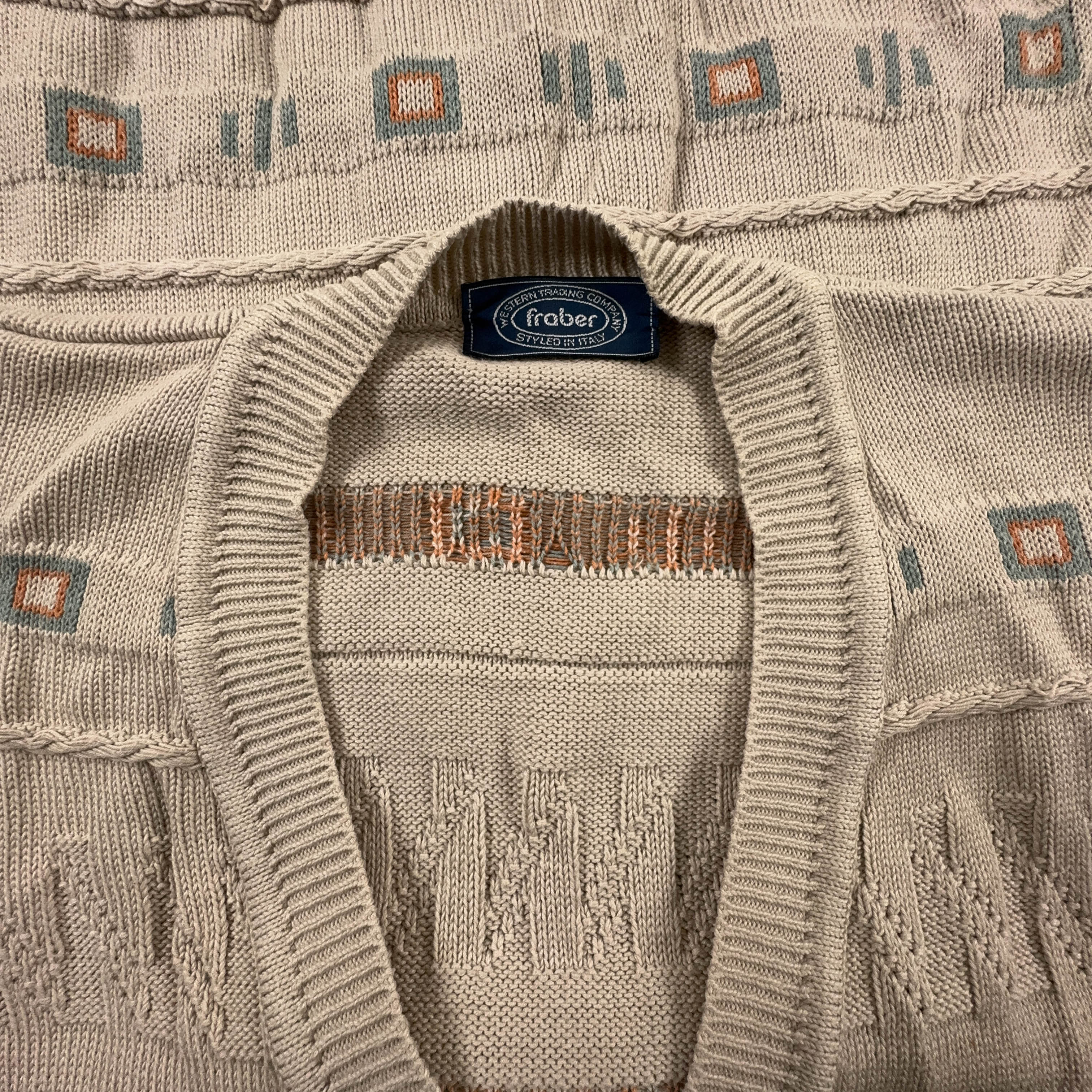 Cardigan Vintage Fraber beige geometrico anni 80 90 - Taglia L uomo