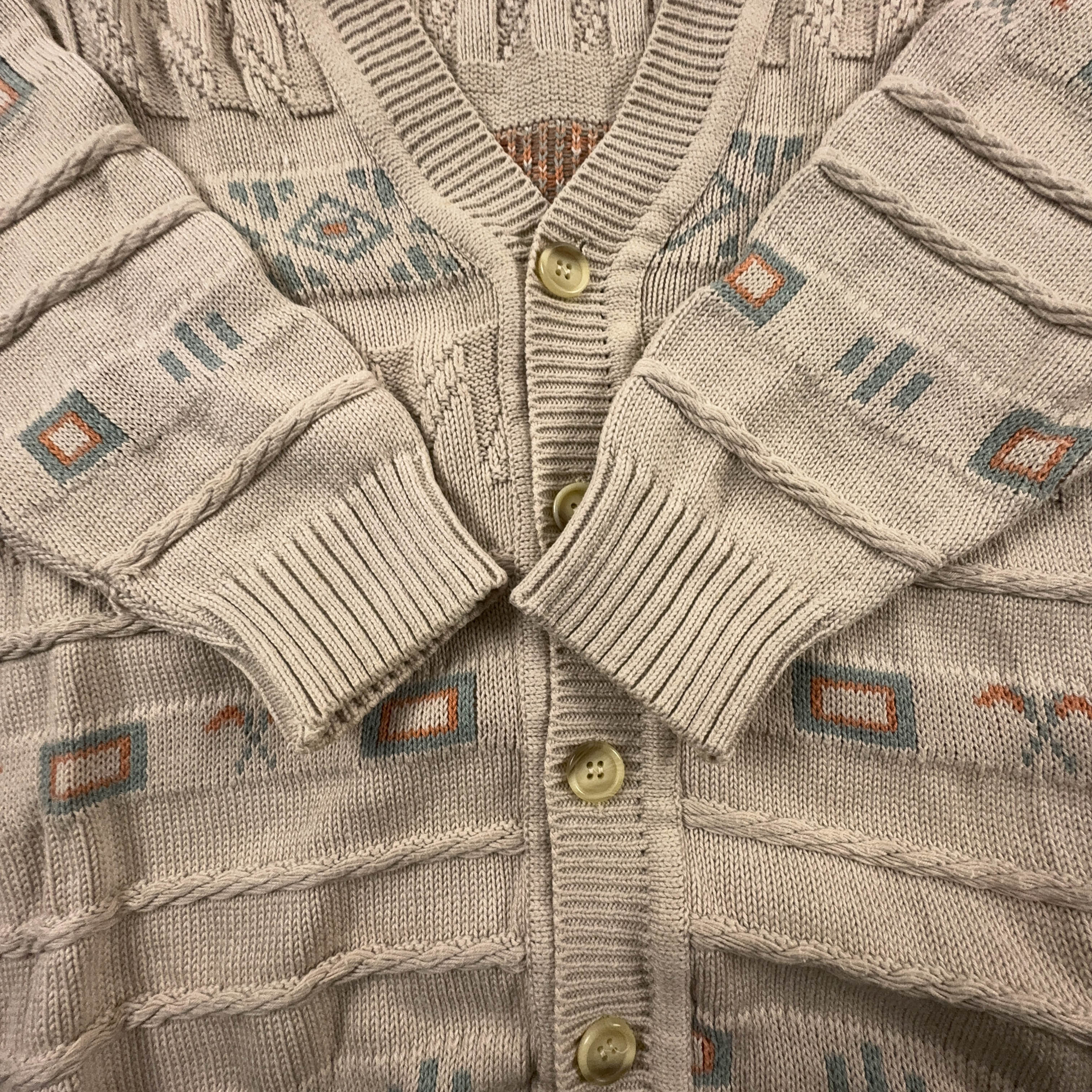Cardigan Vintage Fraber beige geometrico anni 80 90 - Taglia L uomo