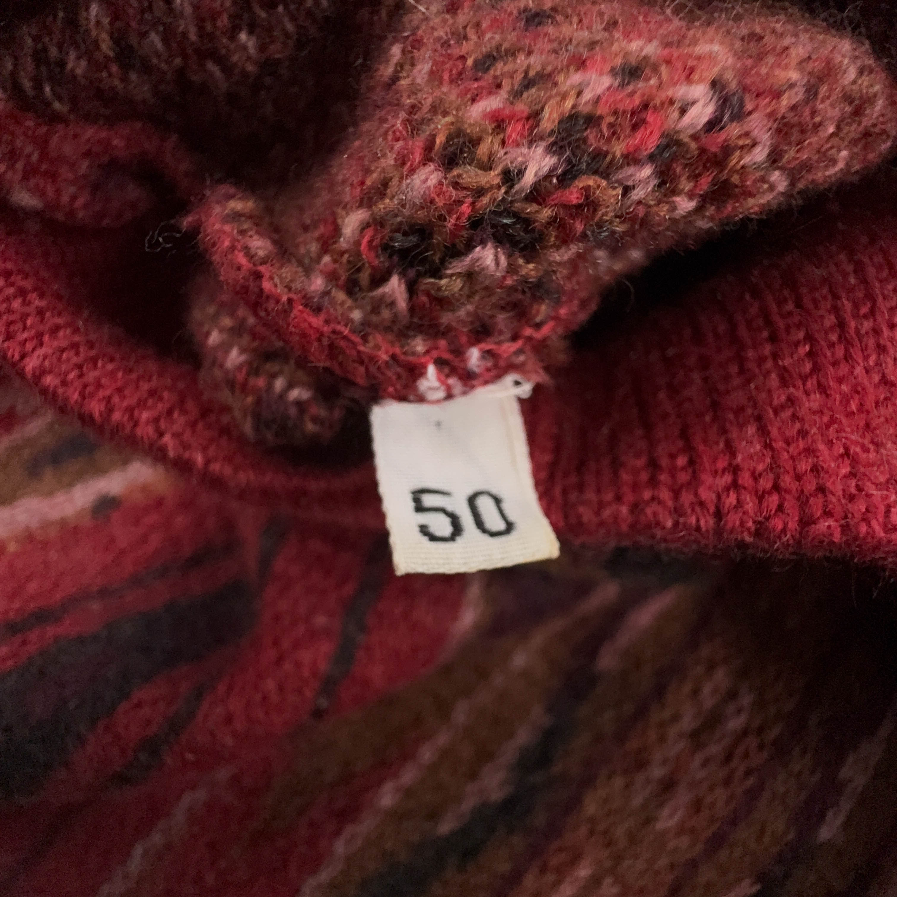 Maglione Vintage rosso a righe astratto girocollo 100% lana anni 80 90 - Taglia 50 uomo