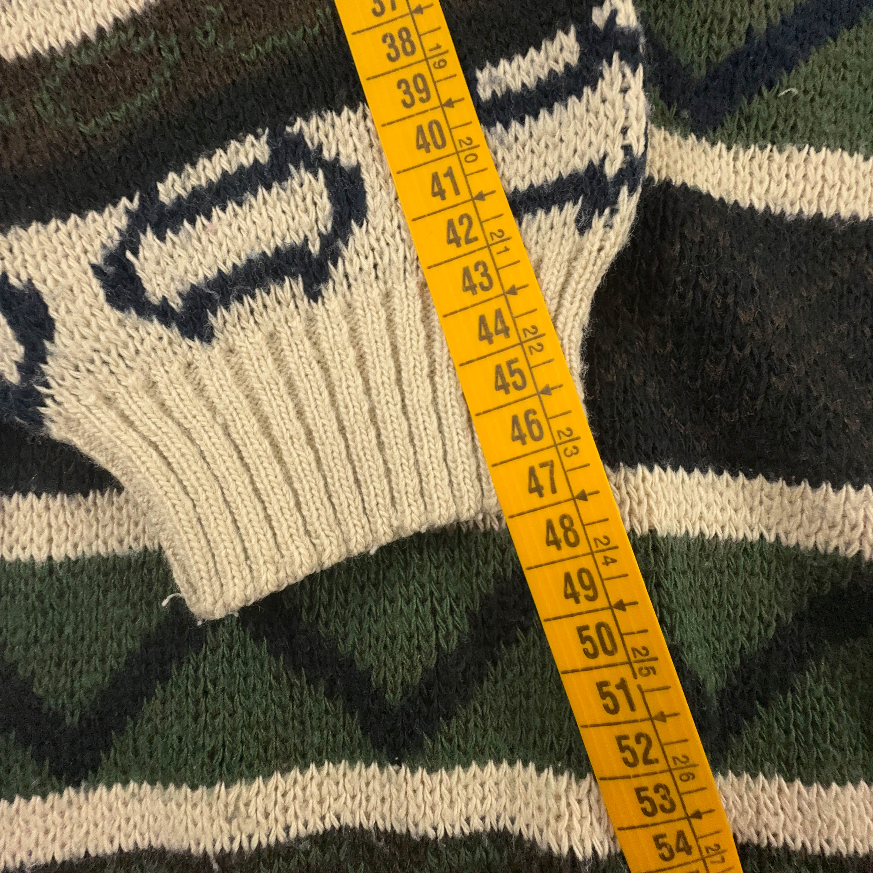 Maglione Vintage verde crema geometrico a righe girocollo misto lana anni 80 90 - Taglia L/XL uomo