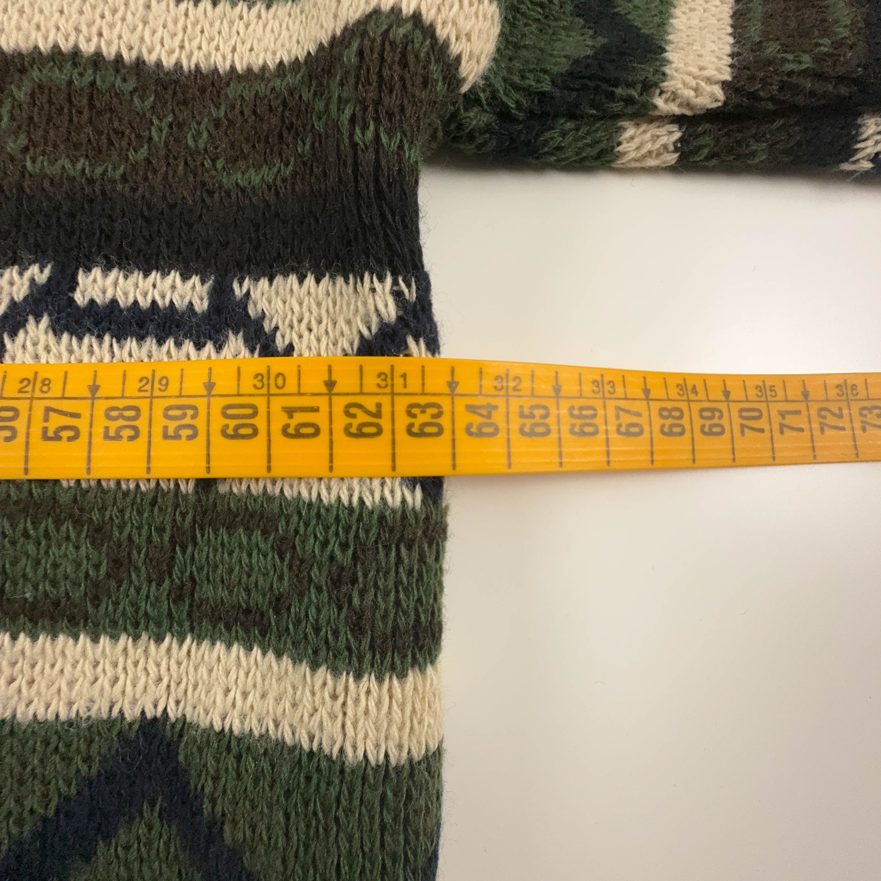 Maglione Vintage verde crema geometrico a righe girocollo misto lana anni 80 90 - Taglia L/XL uomo