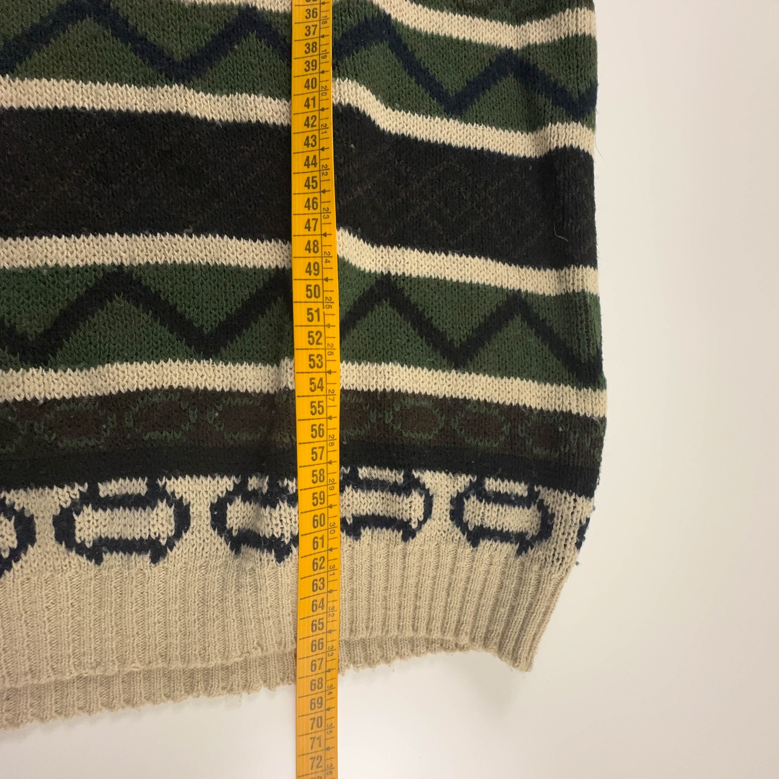 Maglione Vintage verde crema geometrico a righe girocollo misto lana anni 80 90 - Taglia L/XL uomo