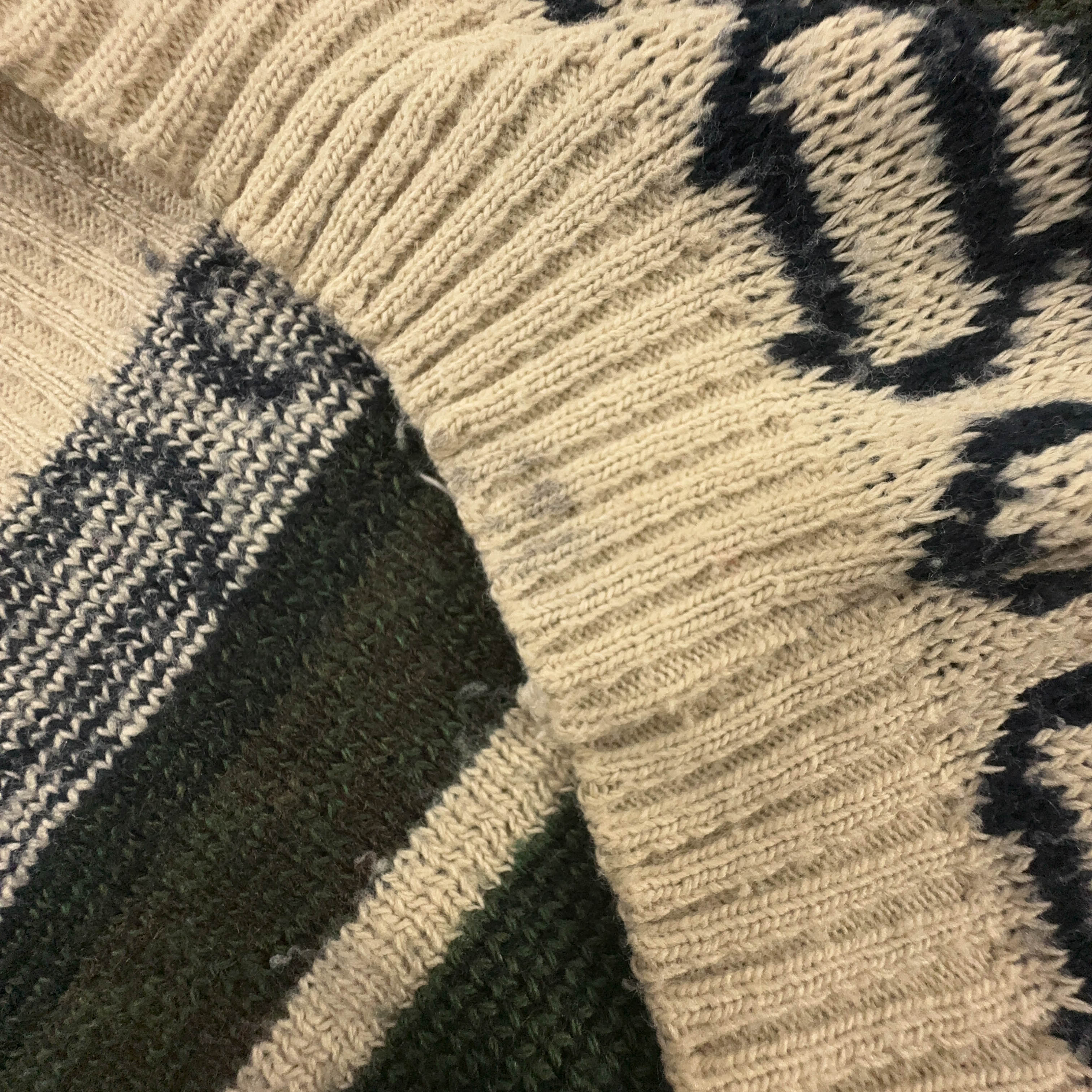 Maglione Vintage verde crema geometrico a righe girocollo misto lana anni 80 90 - Taglia L/XL uomo