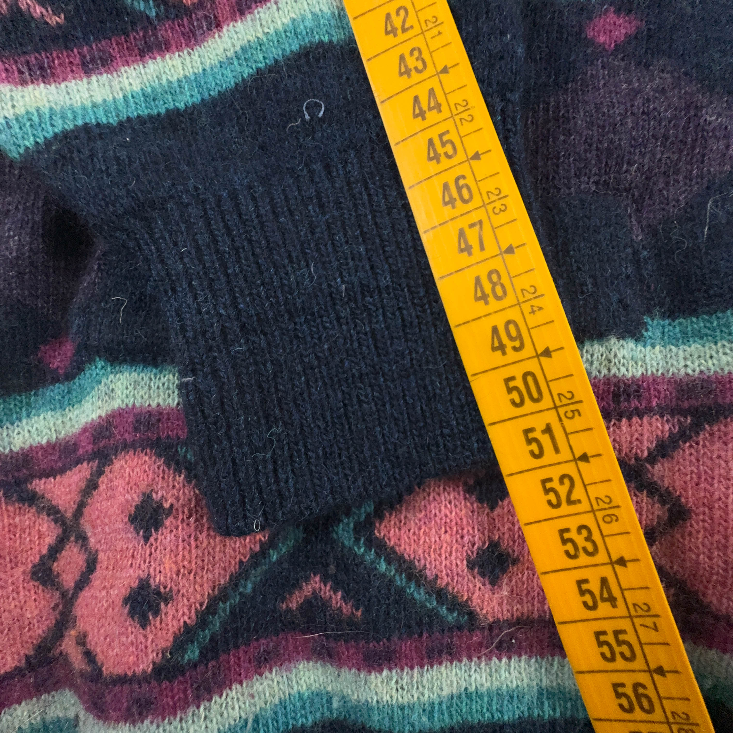 Cardigan Vintage blu e rosa a righe geometrico 90% lana anni 80 90 - Taglia 50 uomo